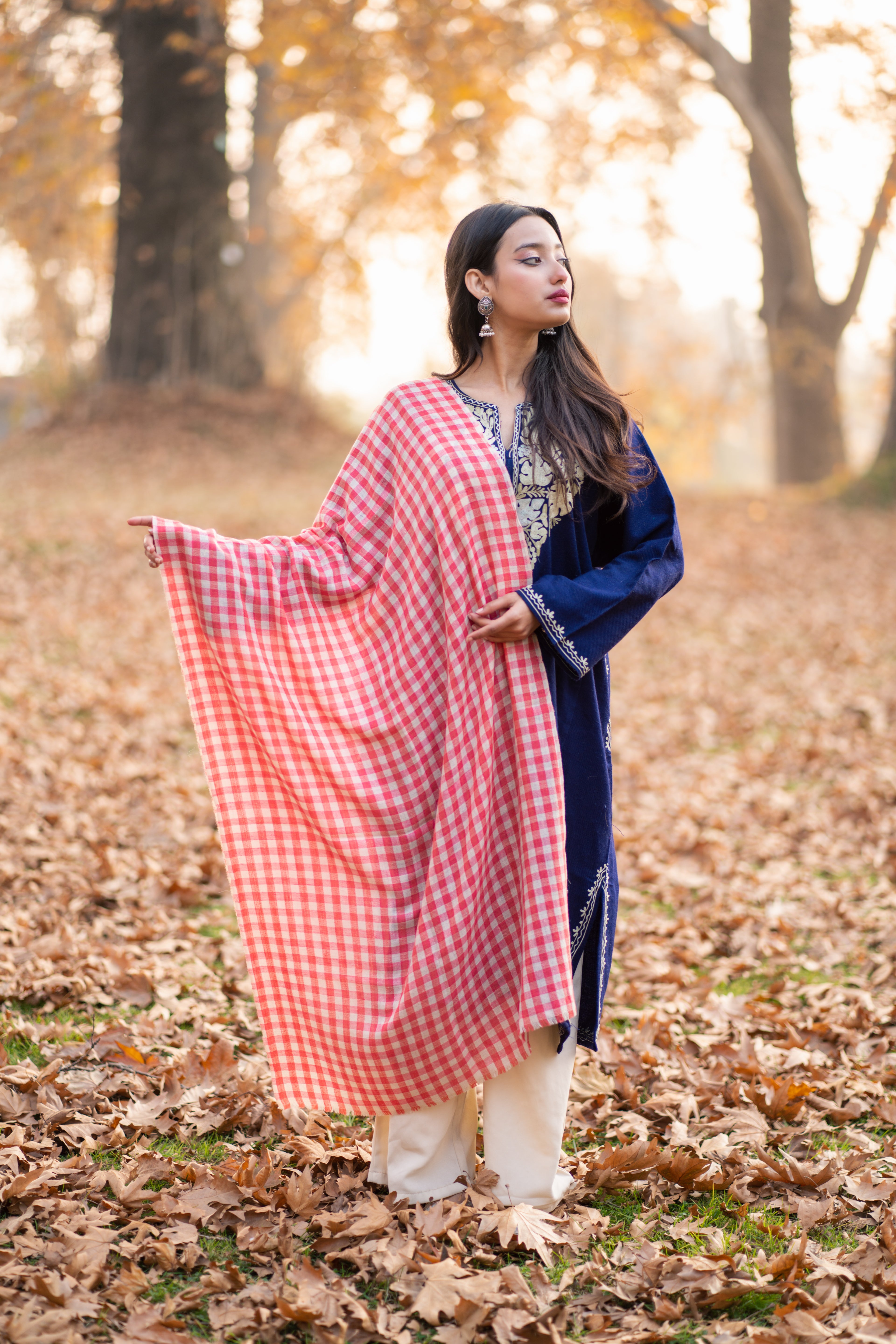 White and Red Checkered Pashmina Wrap