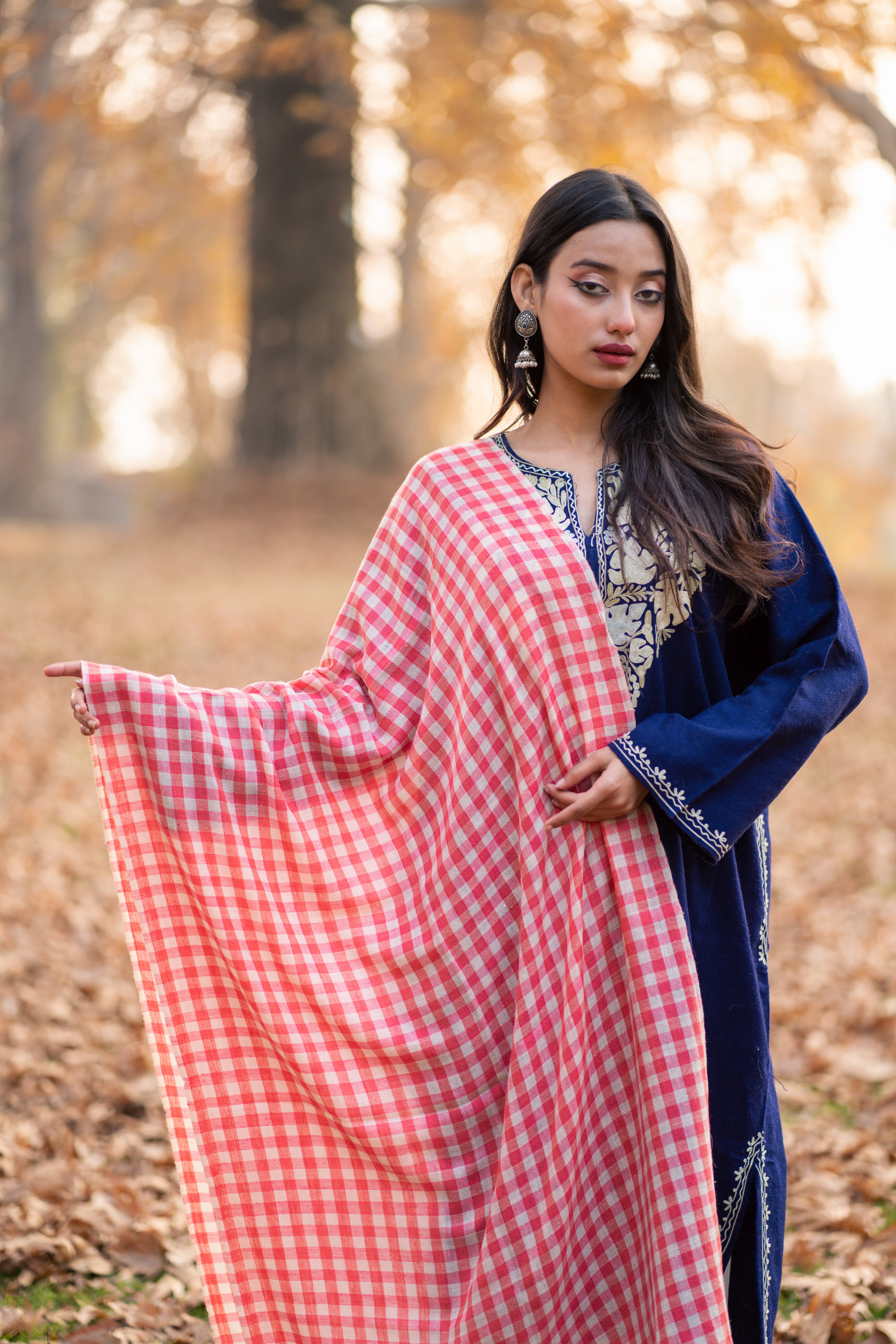 White and Red Checkered Pashmina Wrap
