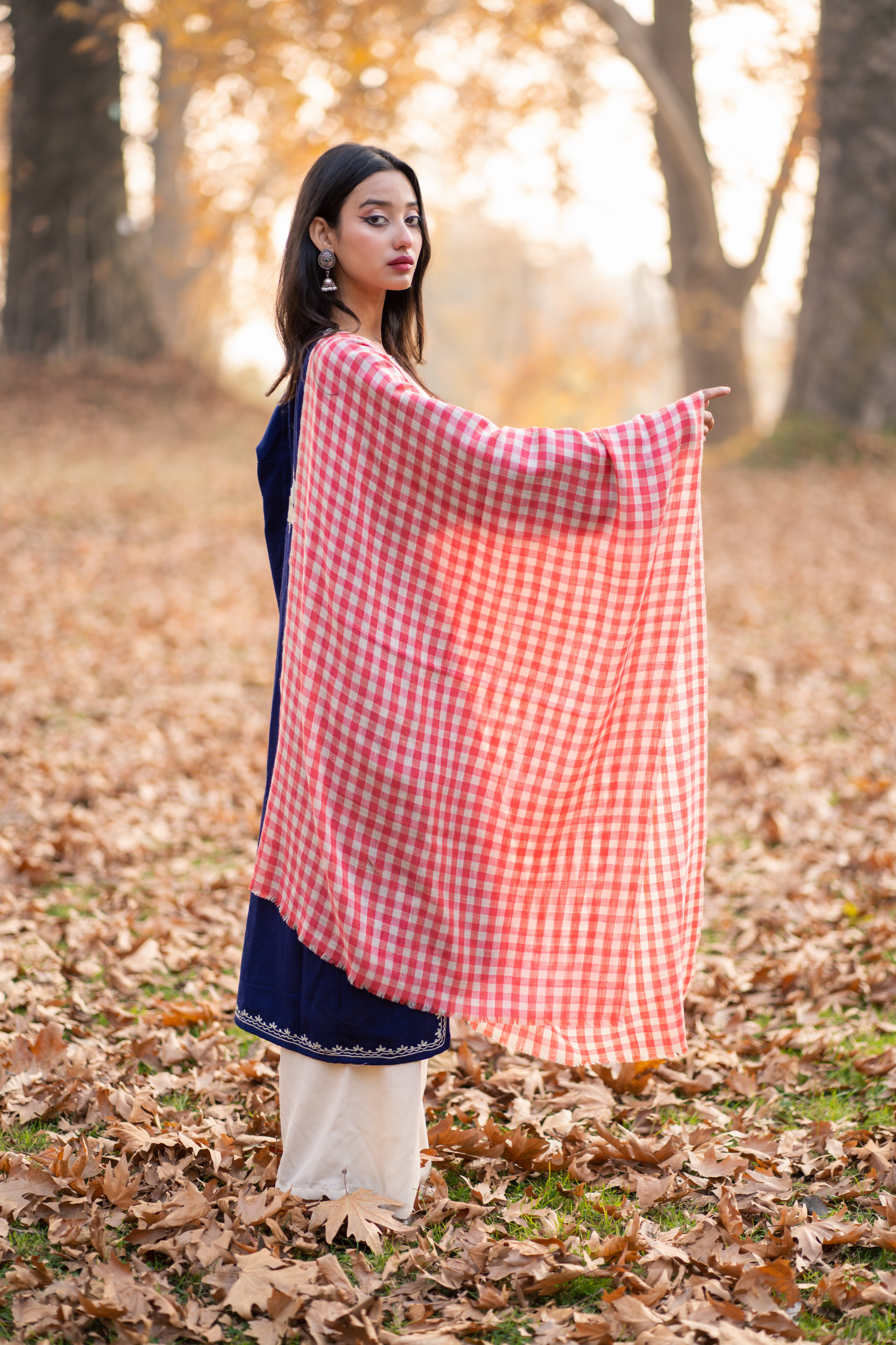 White and Red Checkered Pashmina Wrap