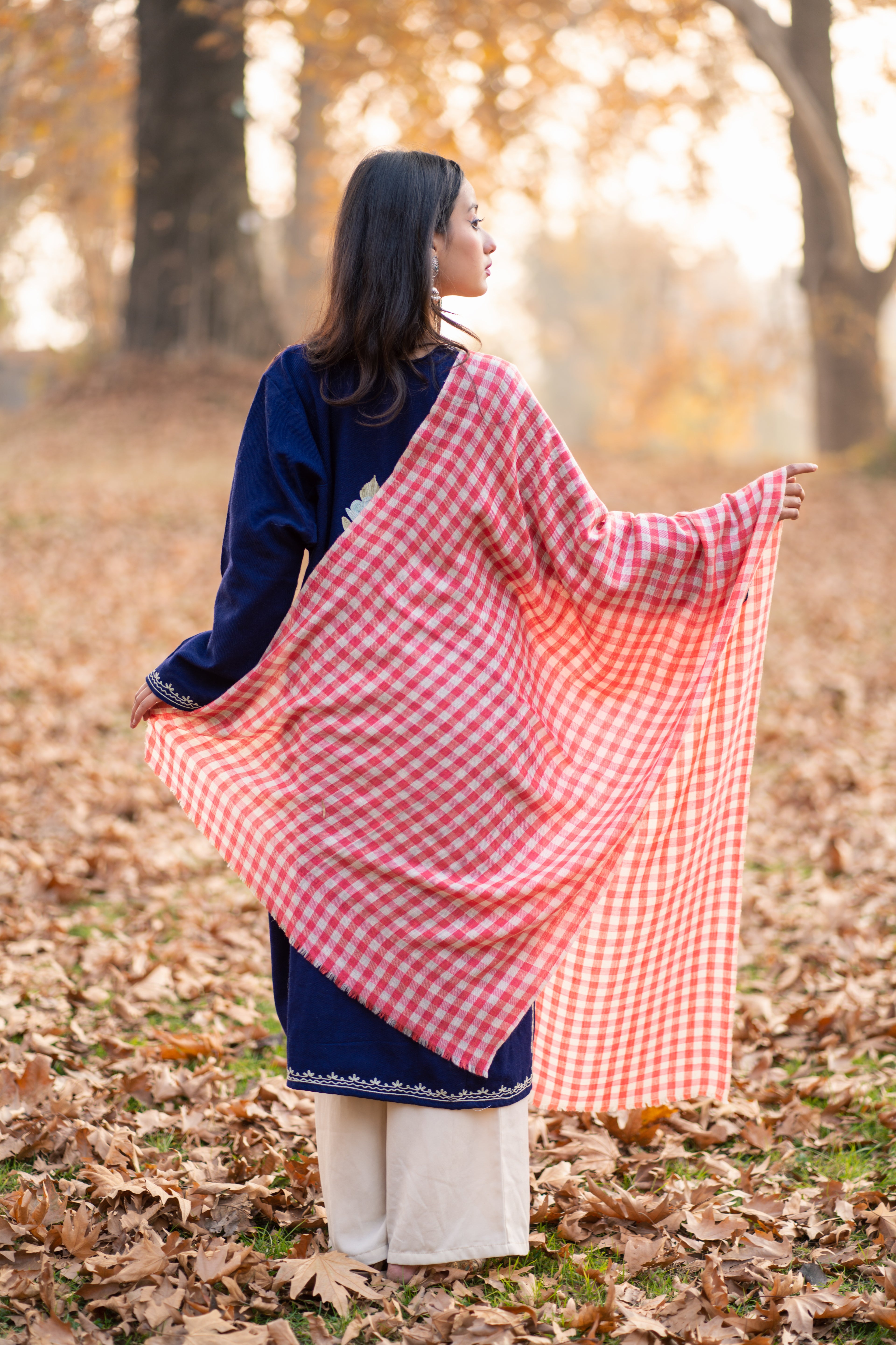 White and Red Checkered Pashmina Wrap