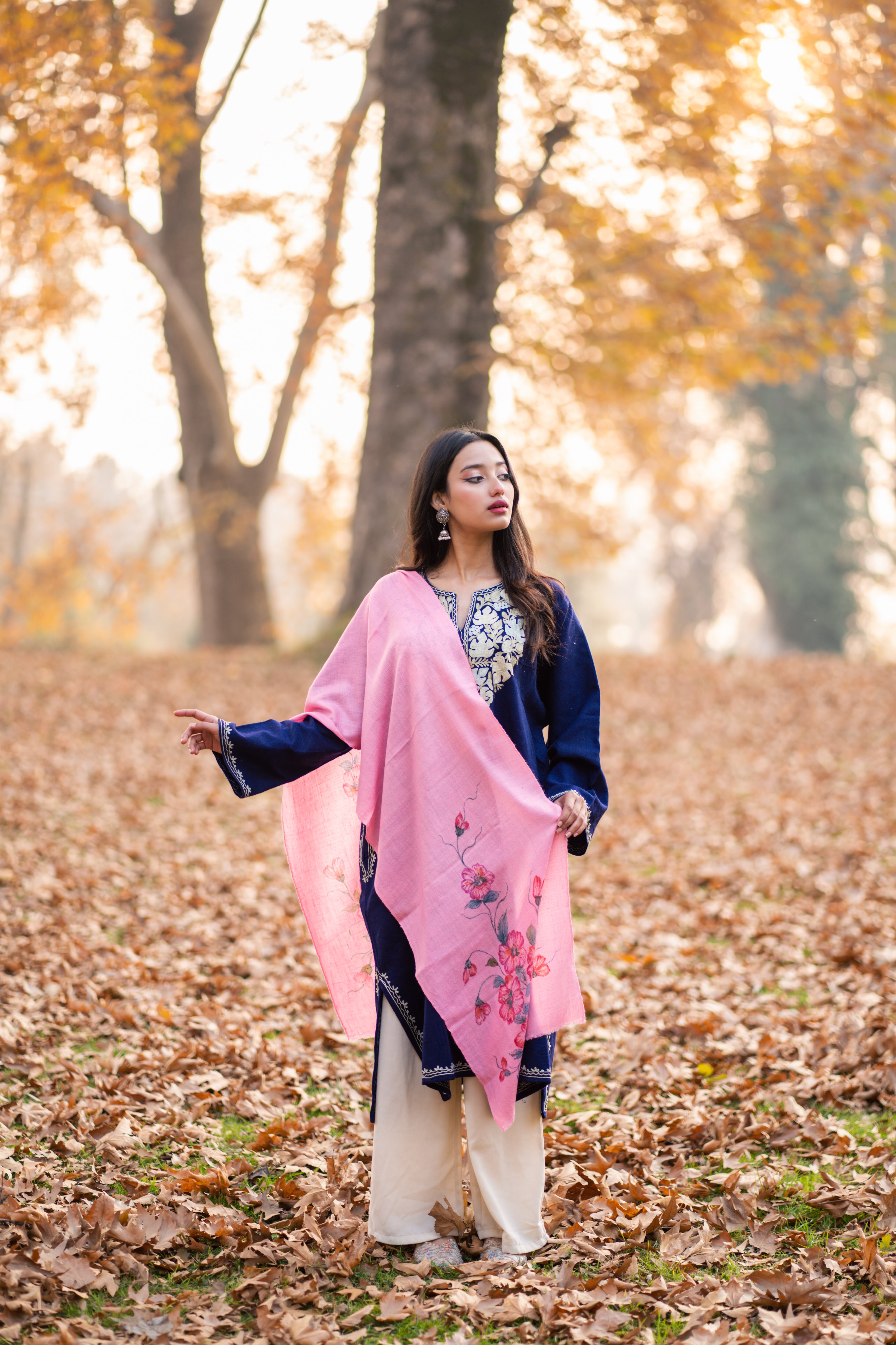 Pink Hand Painted Pashmina Muffler