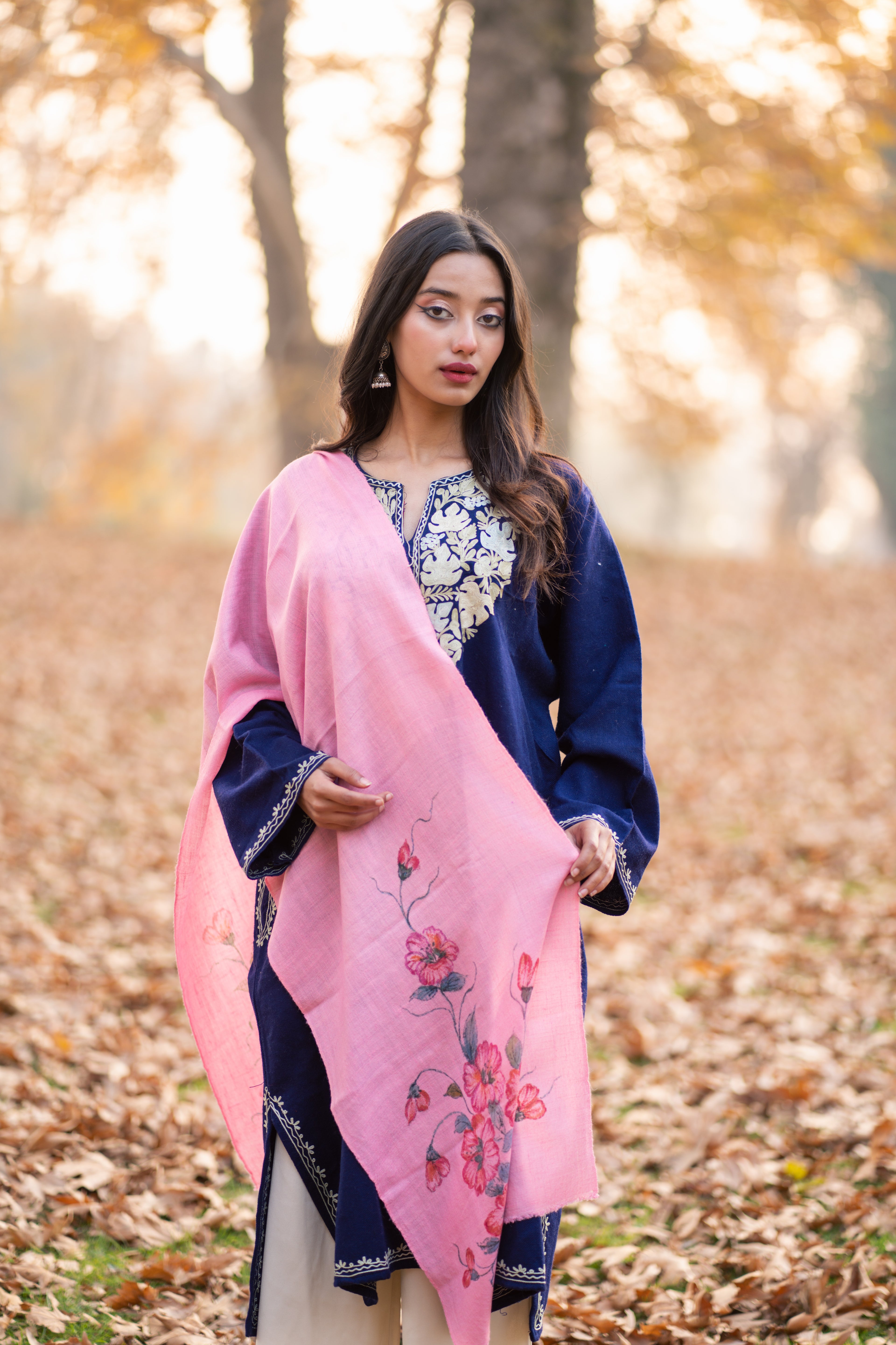 Pink Hand Painted Pashmina Muffler