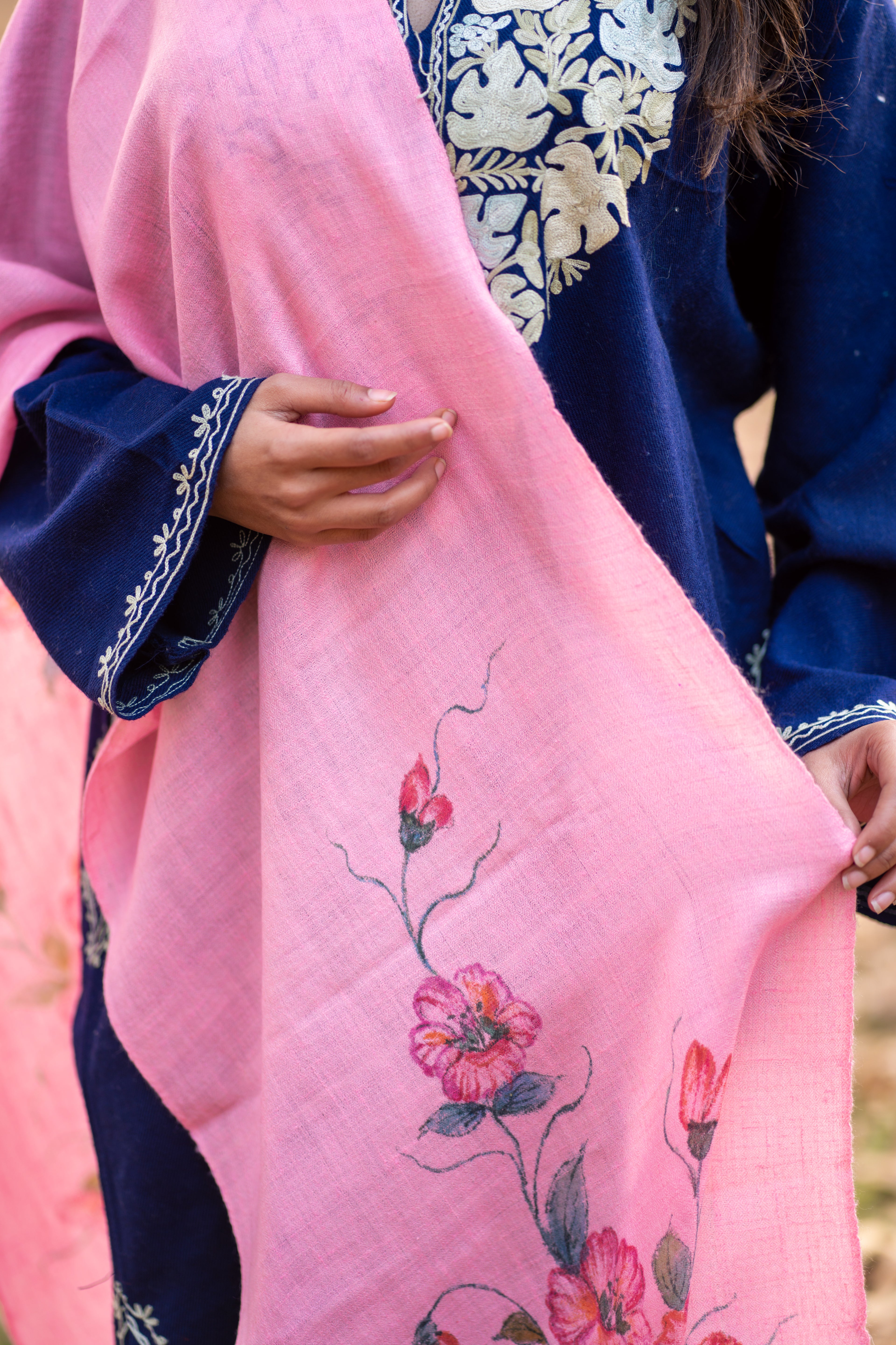 Pink Hand Painted Pashmina Muffler