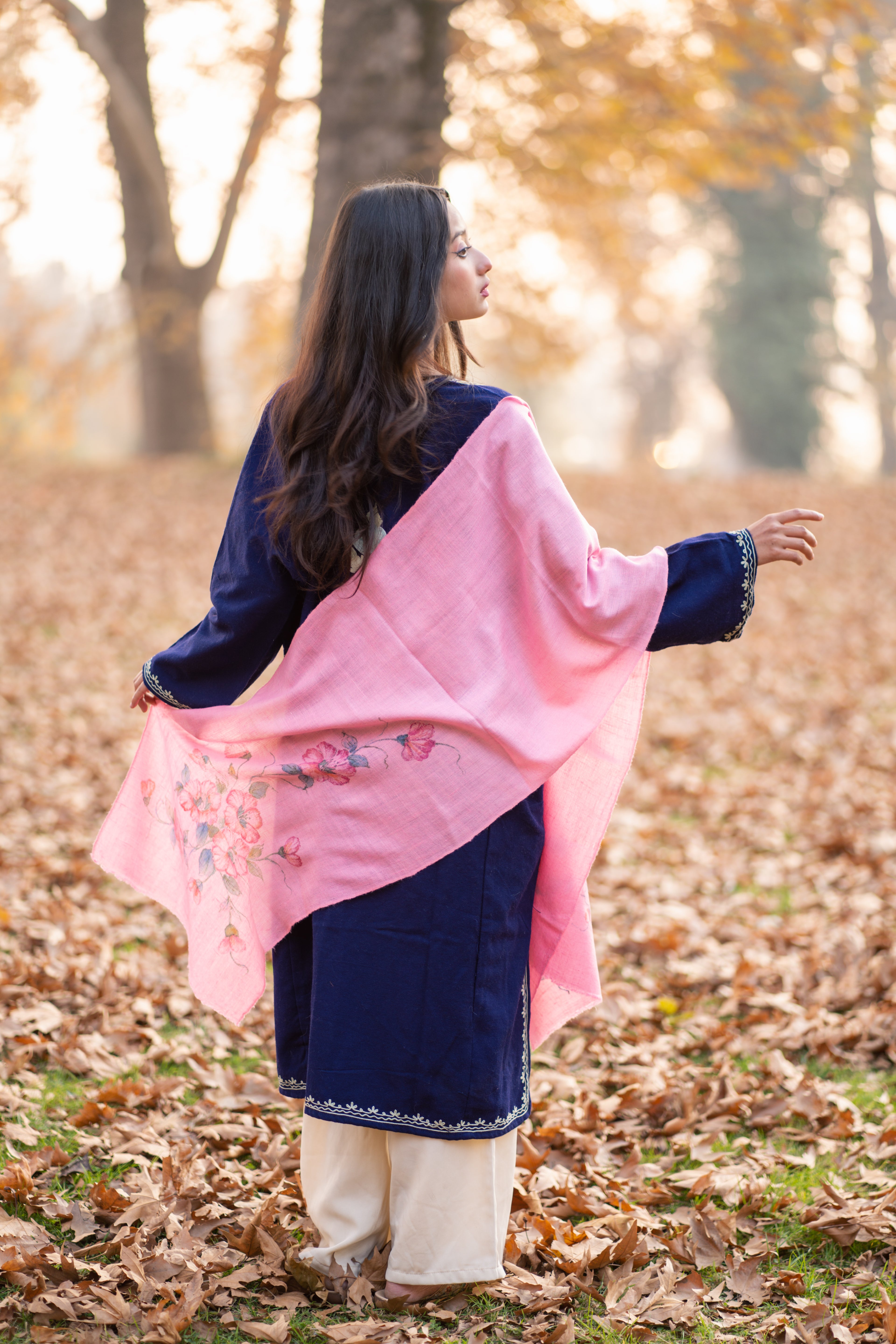 Pink Hand Painted Pashmina Muffler