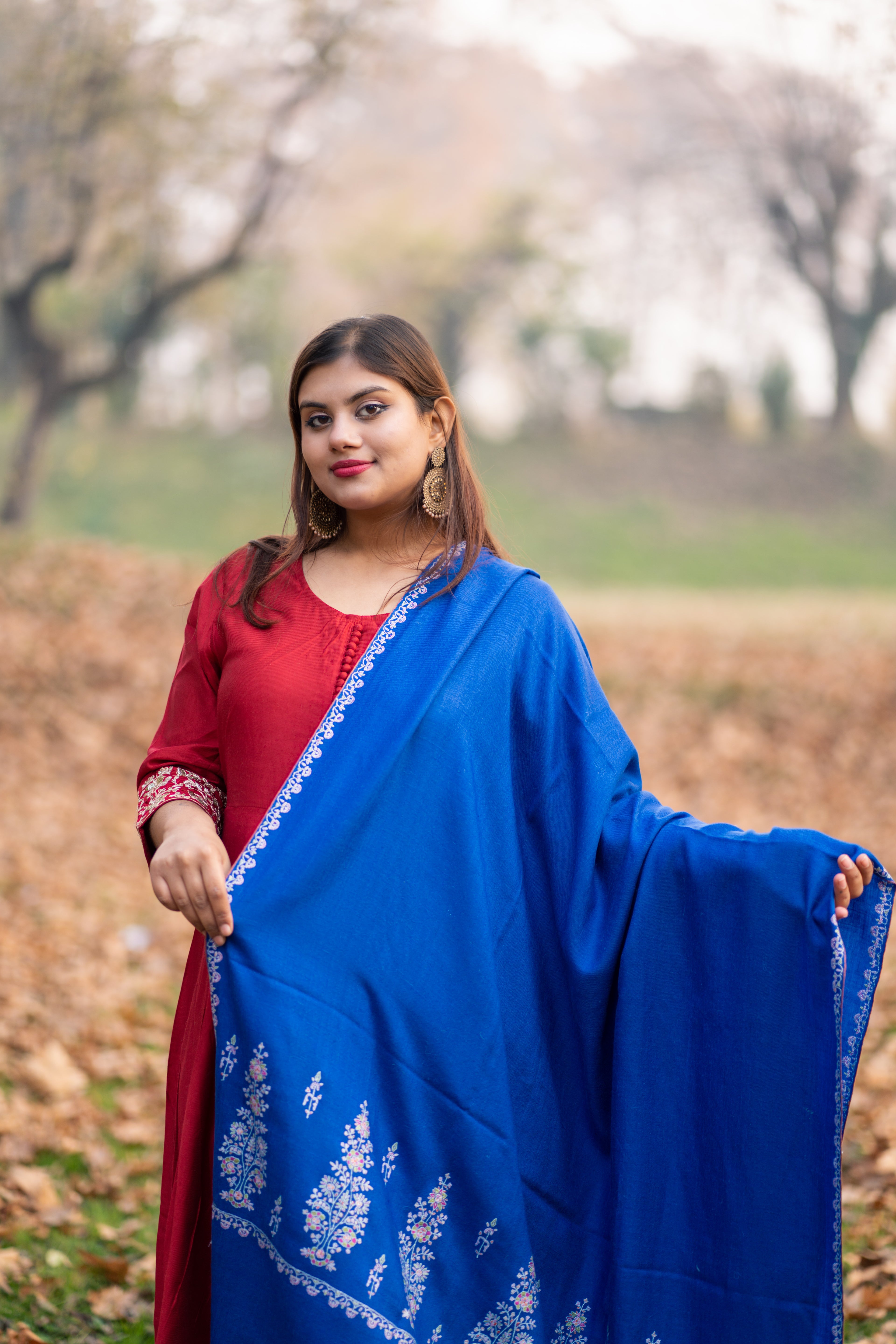 Blue Hand Embroidered Pashmina Shawl