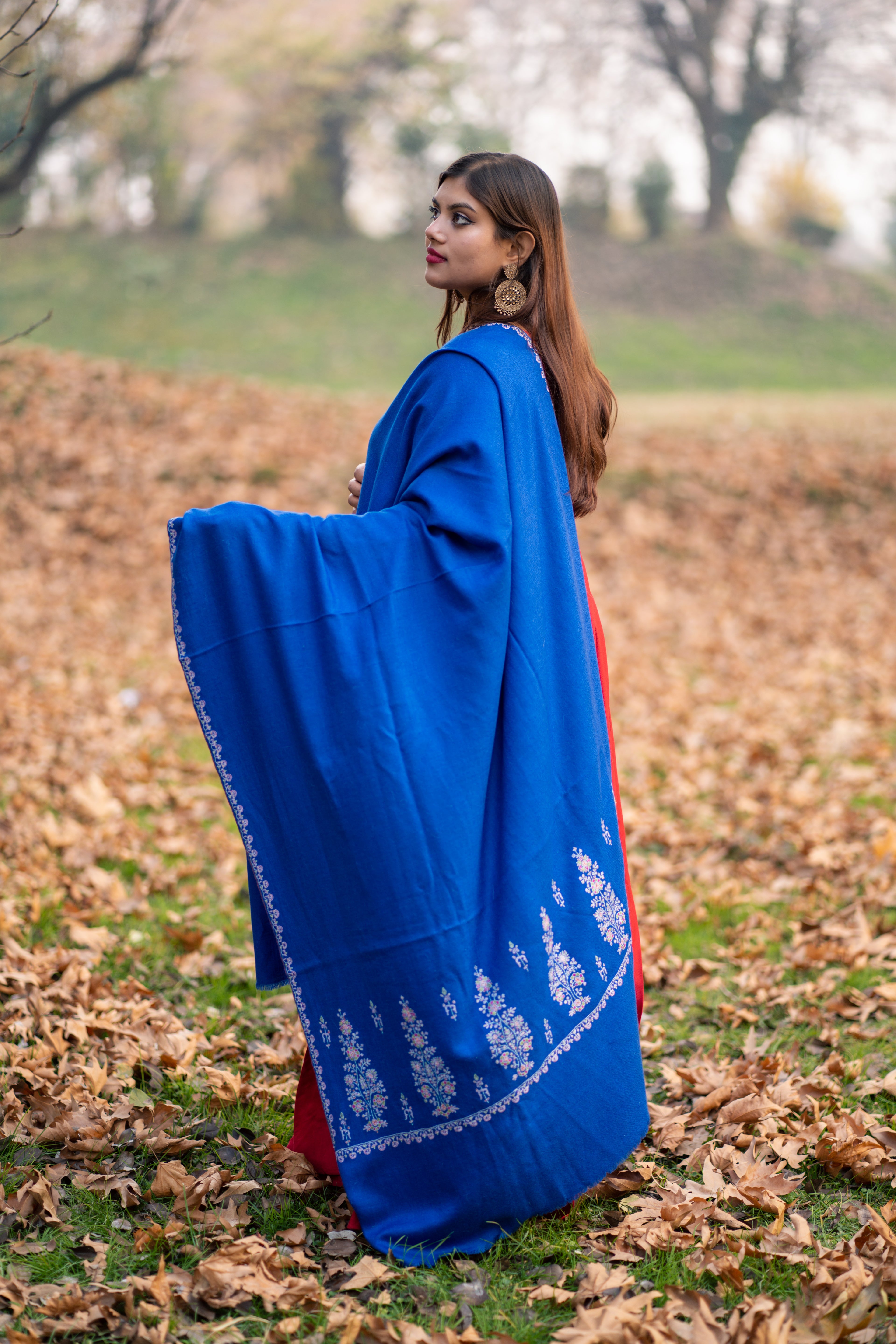 Blue Hand Embroidered Pashmina Shawl