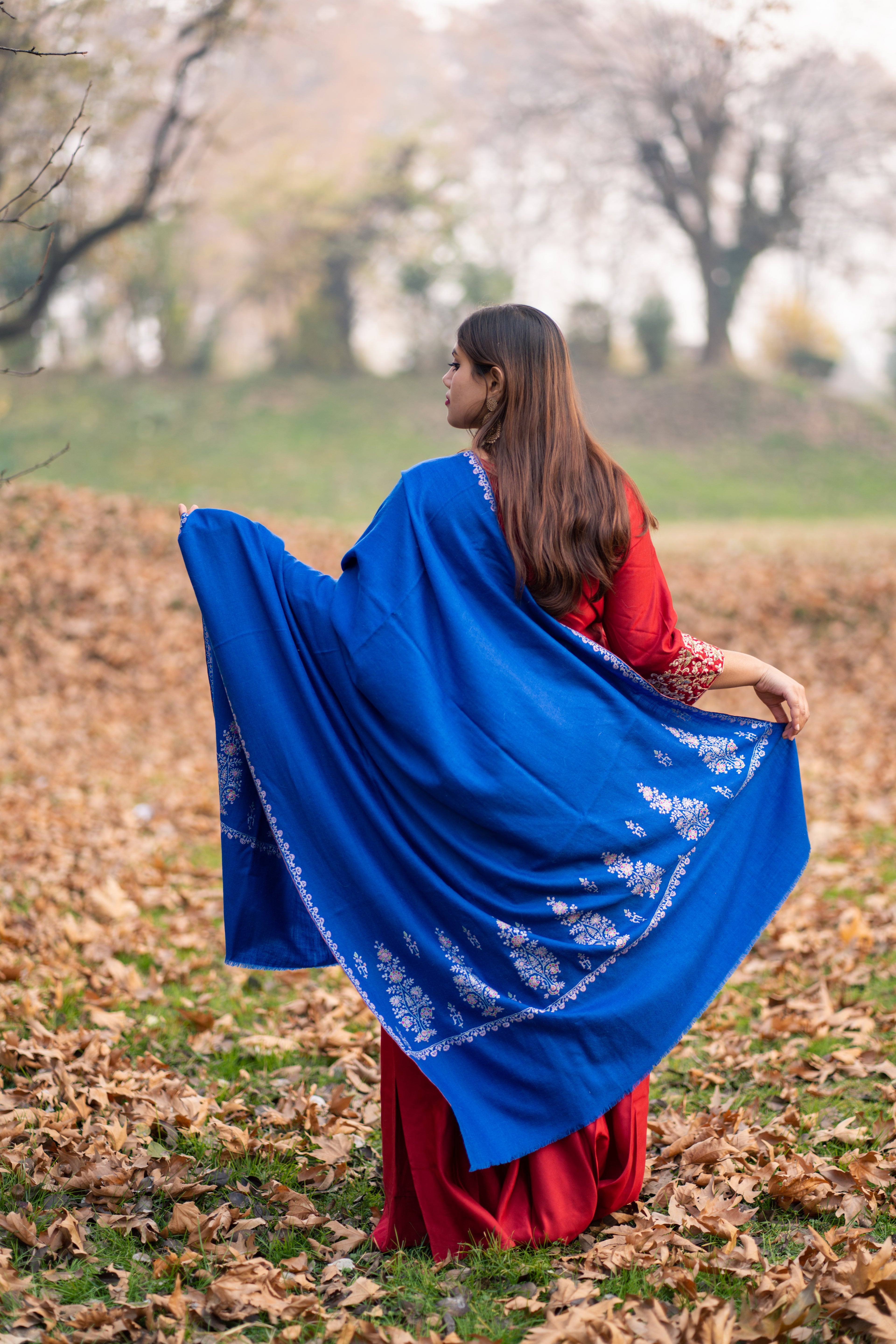 Blue Hand Embroidered Pashmina Shawl