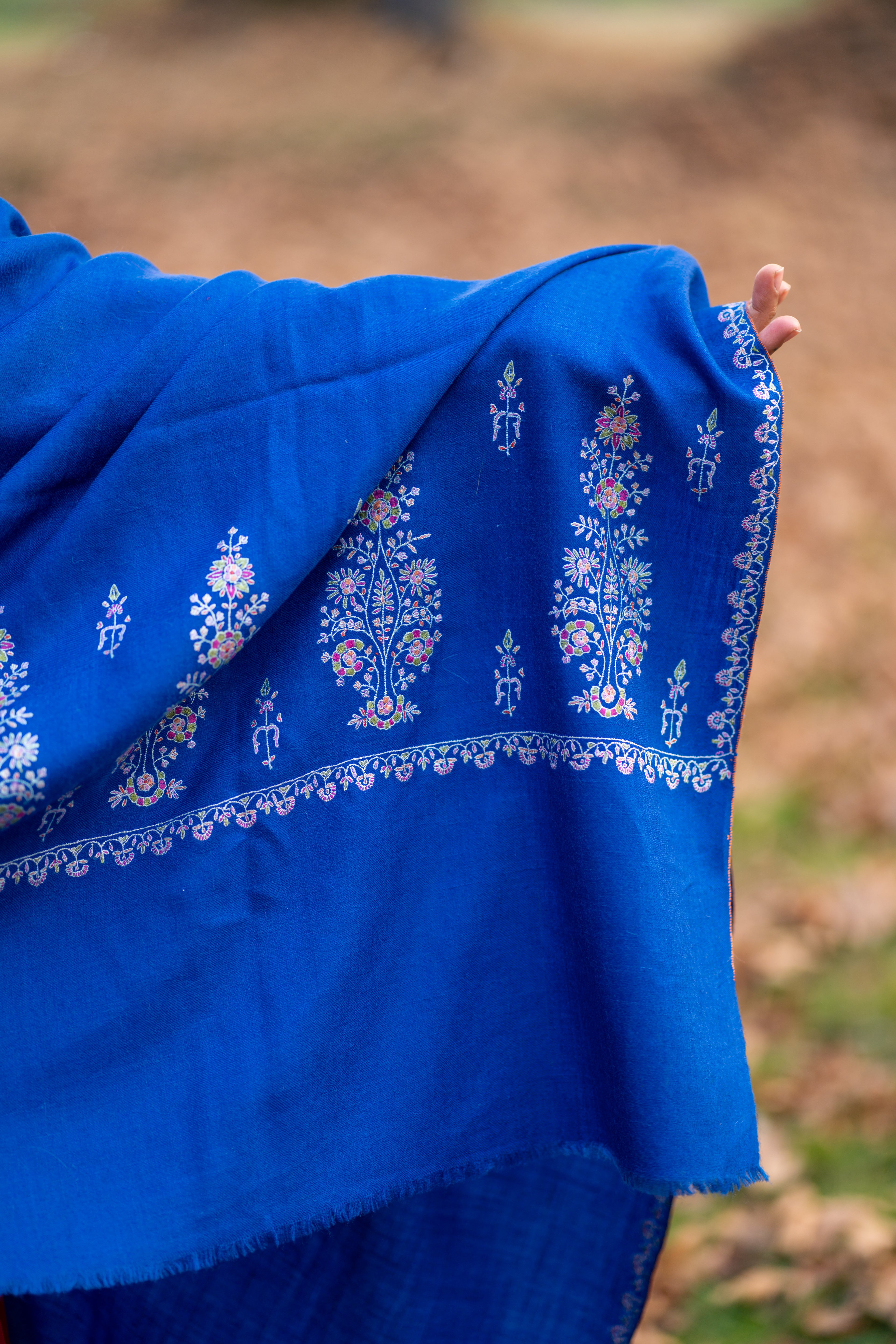 Blue Hand Embroidered Pashmina Shawl