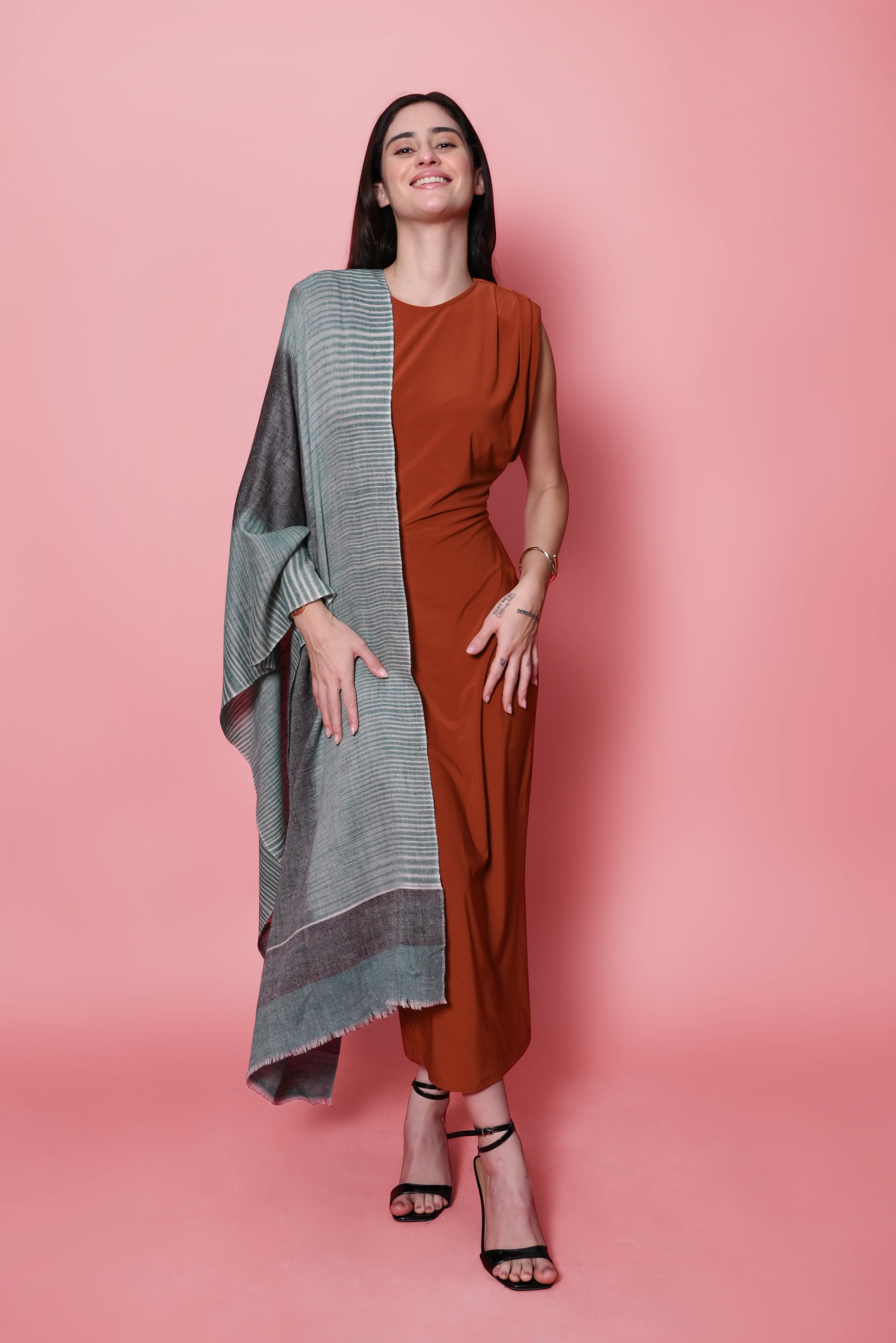 Green & Black Ikkat Pashmina Wrap