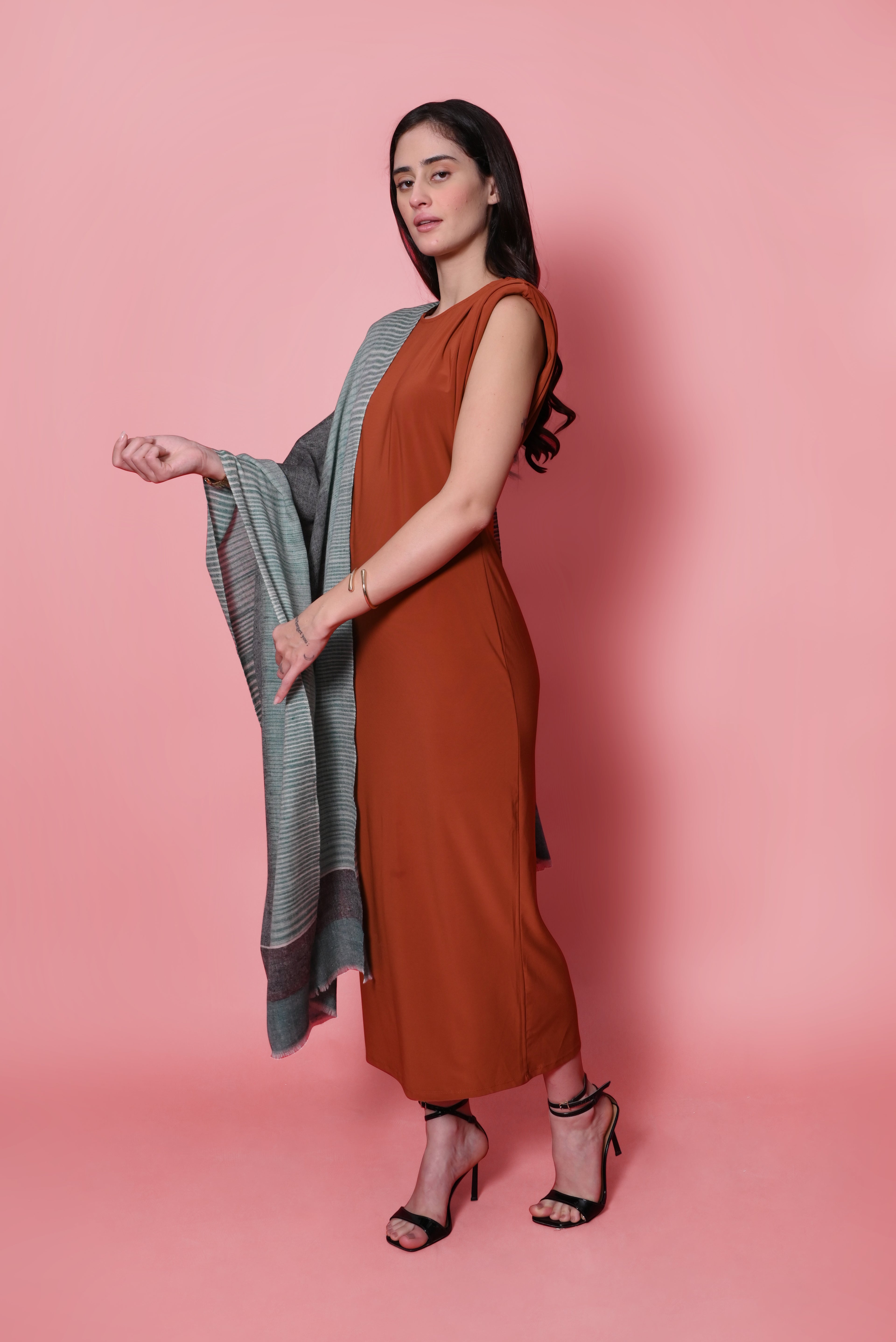 Green & Black Ikkat Pashmina Wrap