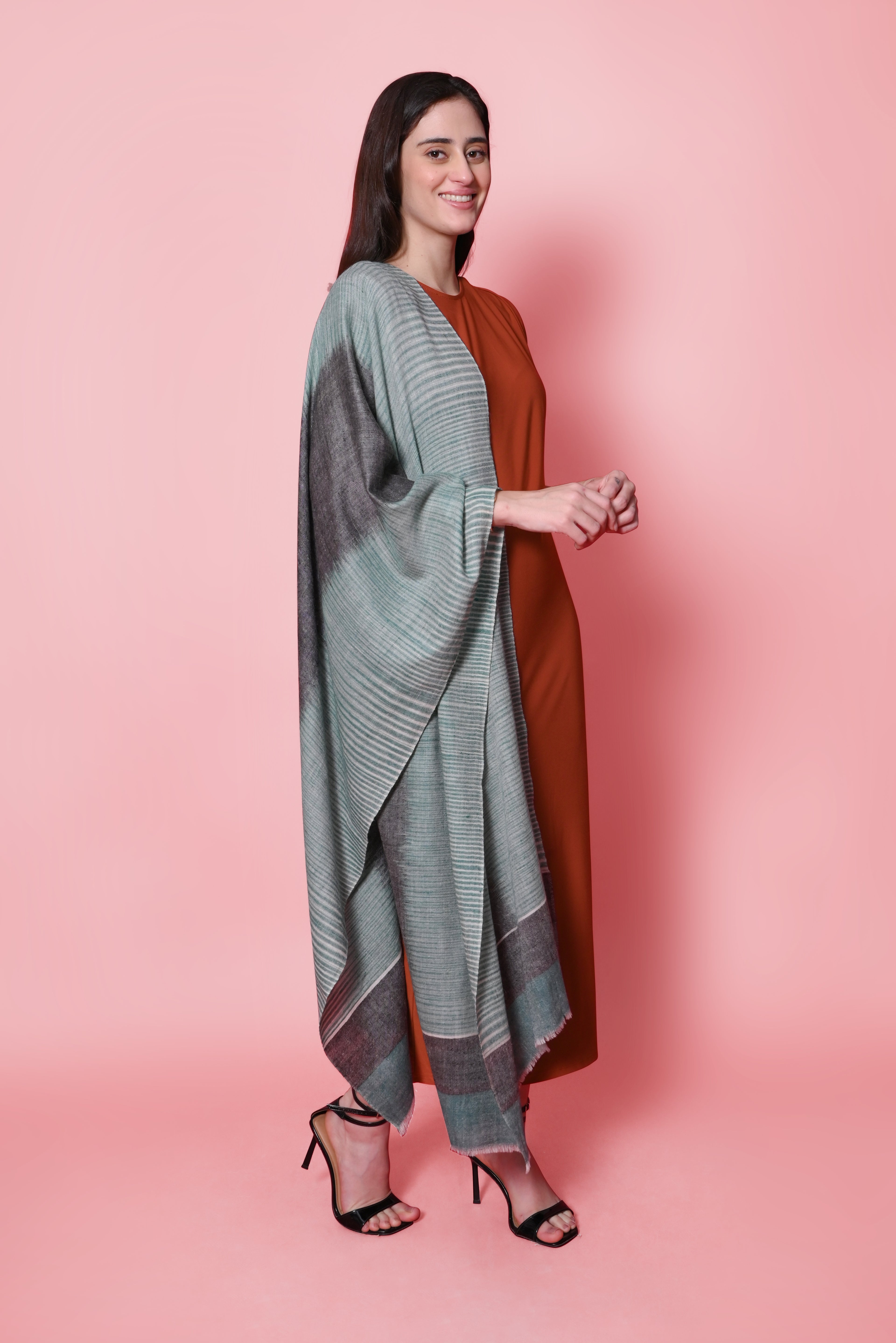 Green & Black Ikkat Pashmina Wrap