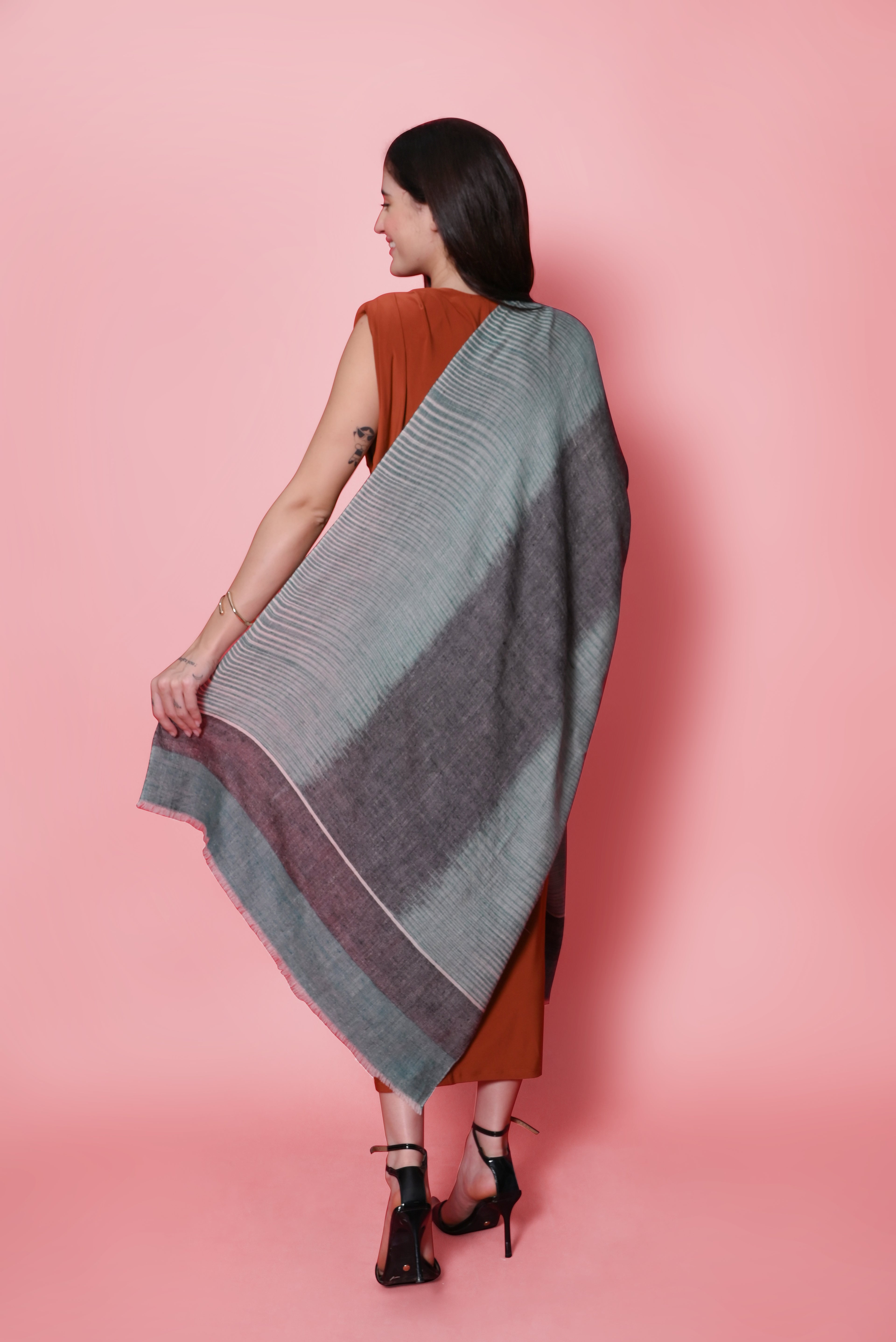 Green & Black Ikkat Pashmina Wrap