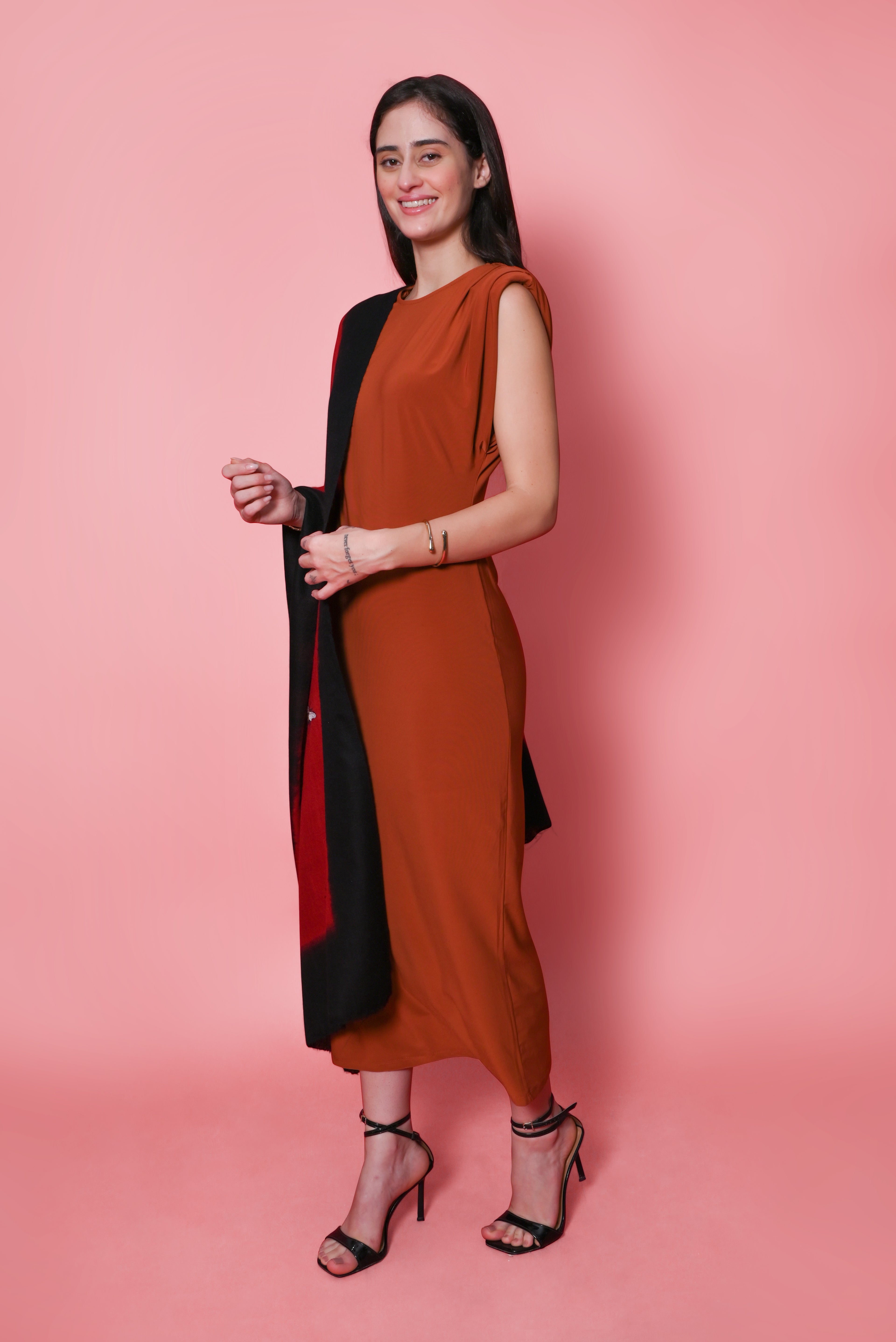 Red and Black Ombre Sozni Hand Embroidered Pashmina Wrap