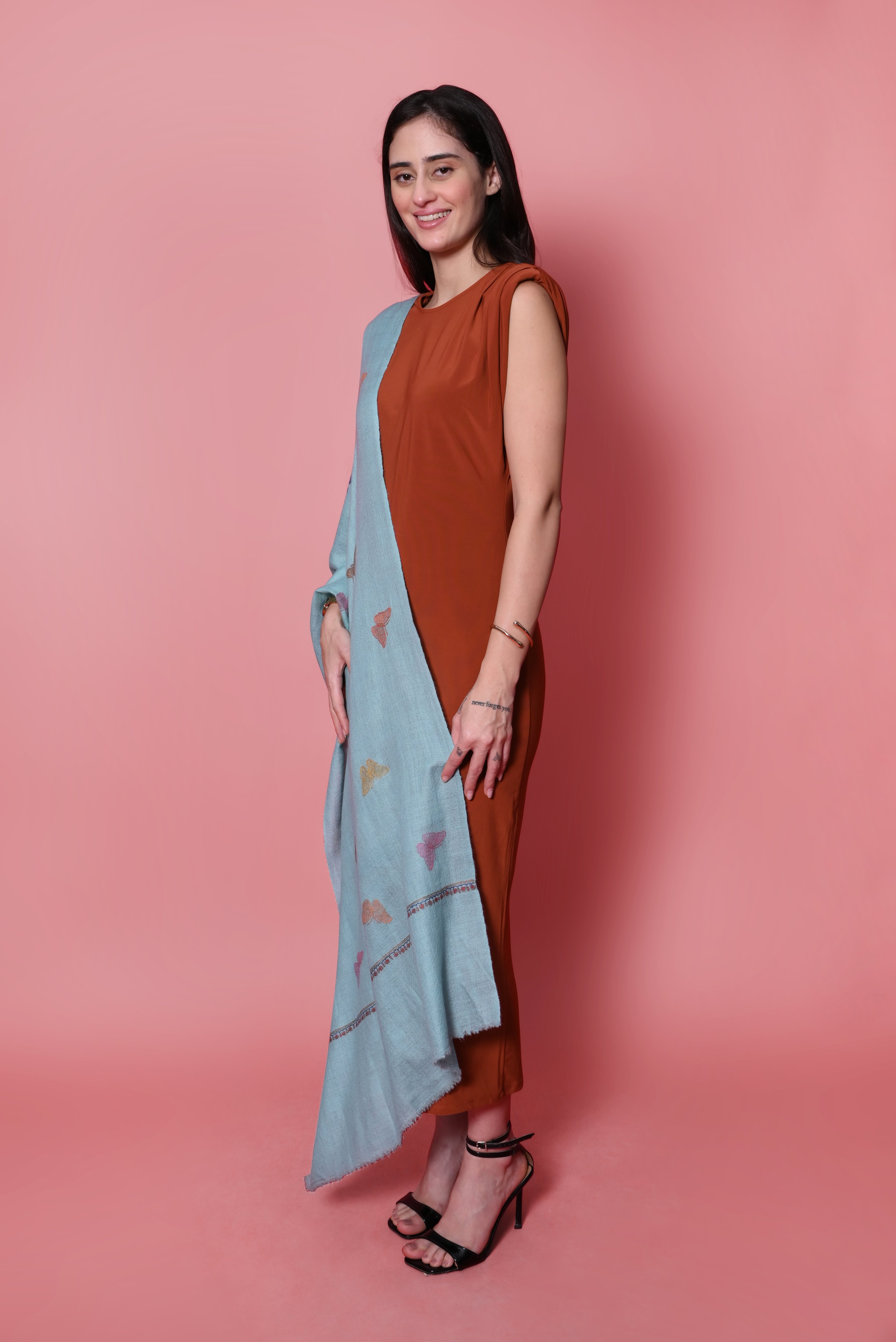 Teal Sozni Hand Embroidered Pashmina Wrap