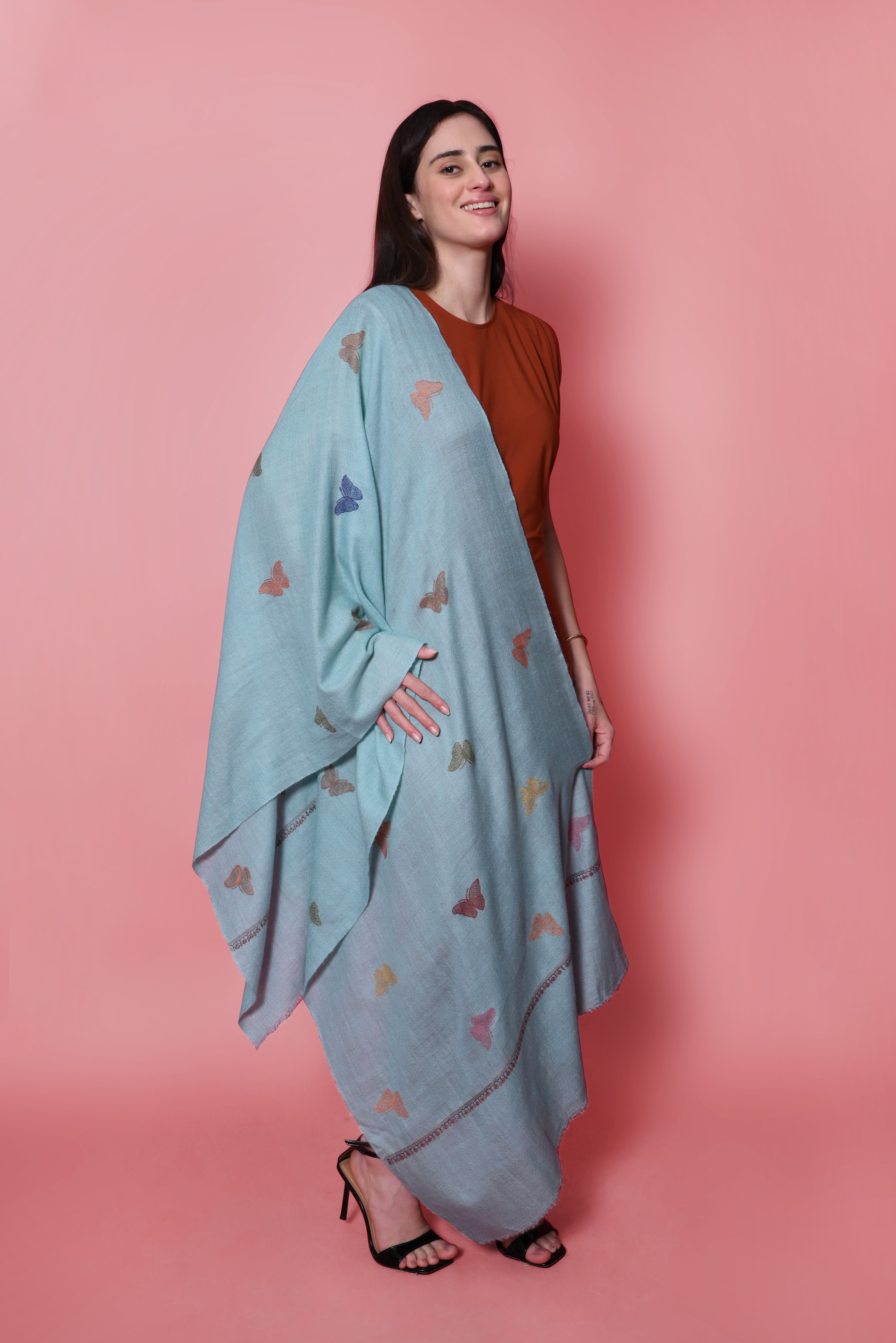 Teal Sozni Hand Embroidered Pashmina Wrap