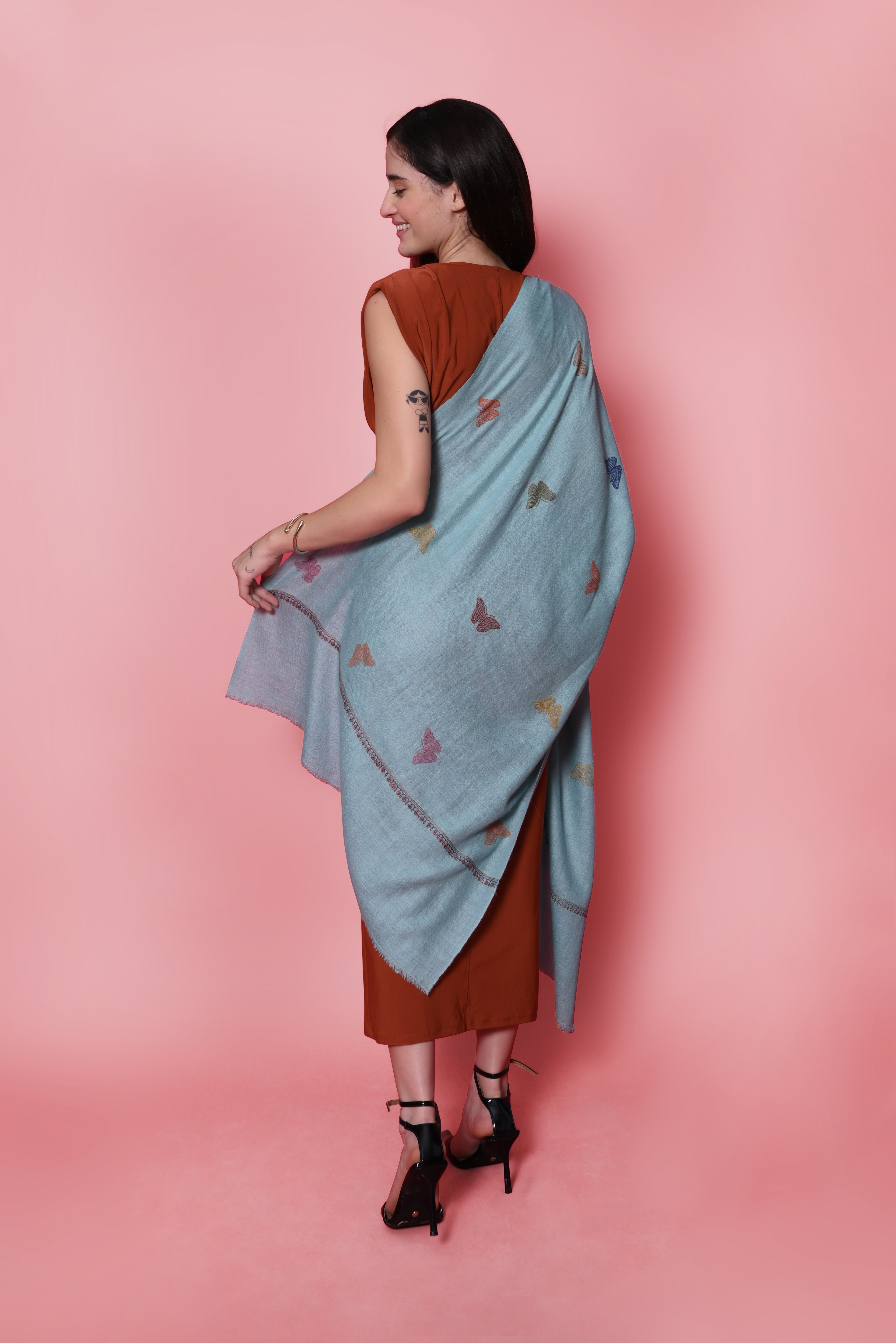 Teal Sozni Hand Embroidered Pashmina Wrap