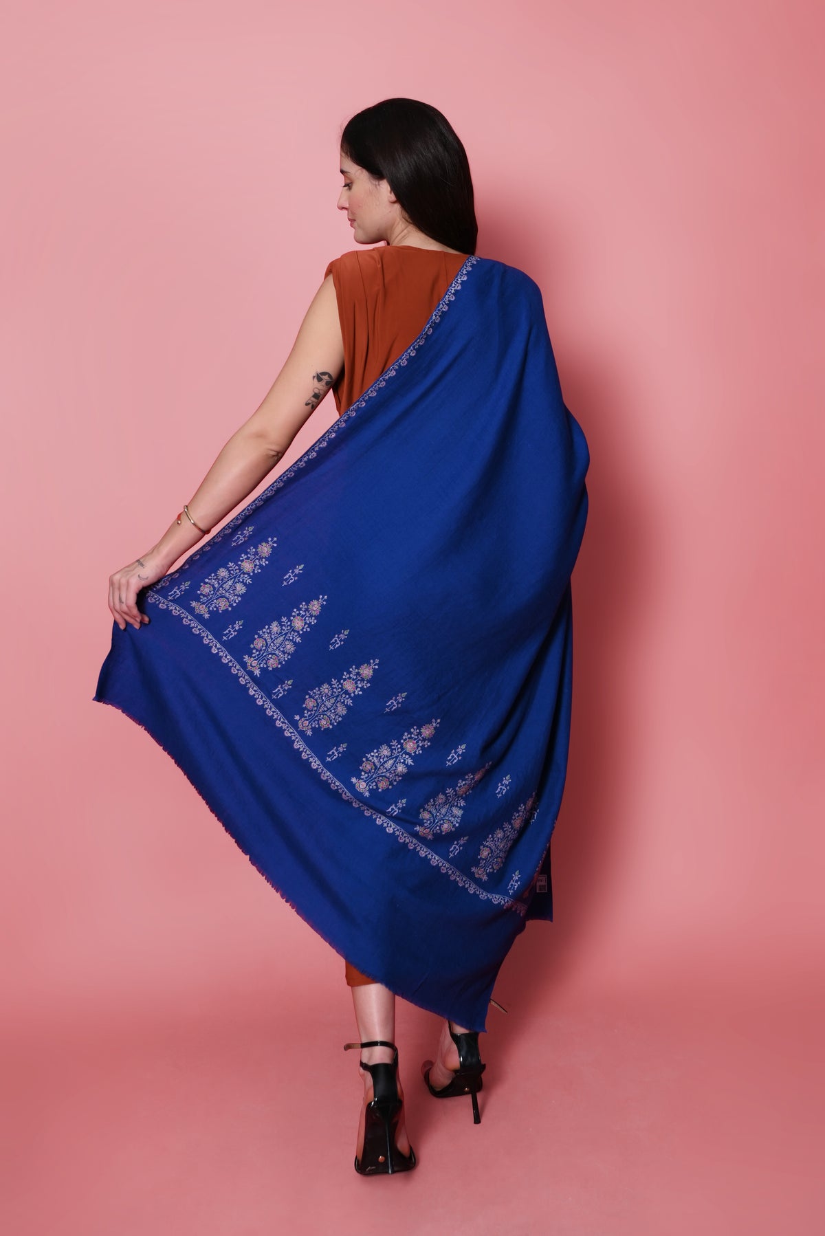 Blue Hand Embroidered Palla Pashmina Shawl