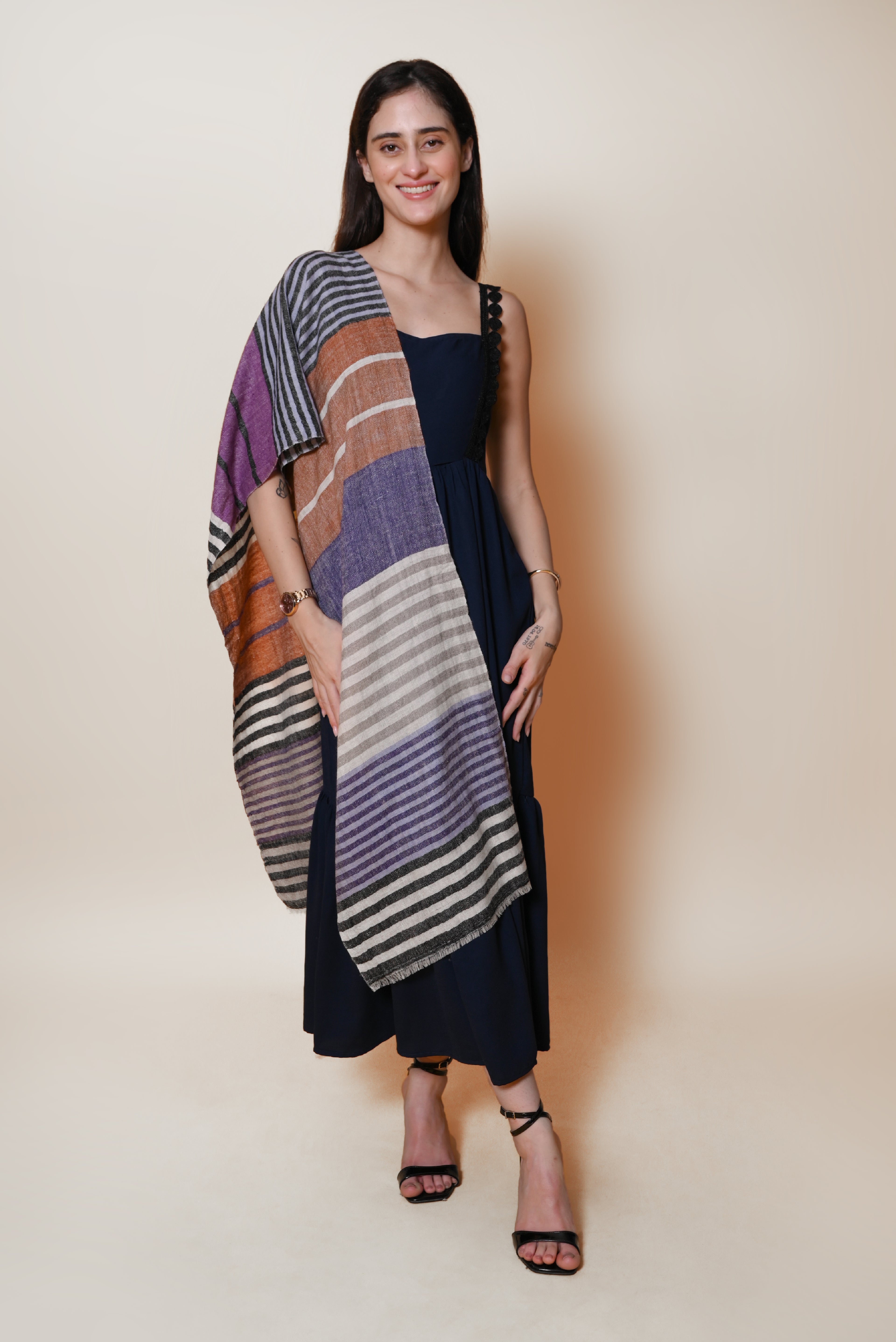 Multicolored Striped Handspun Pashmina Muffler