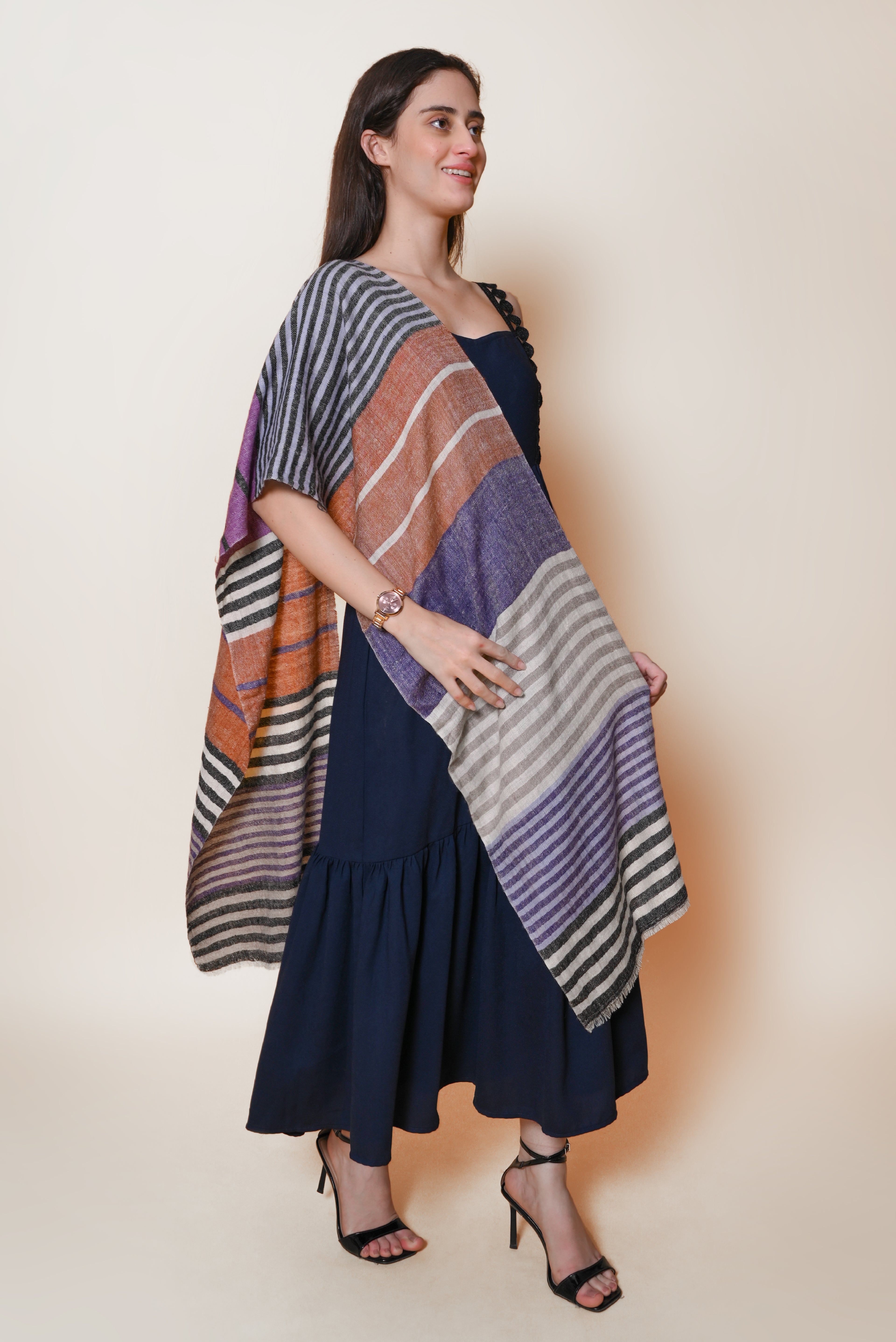 Multicolored Striped Handspun Pashmina Muffler