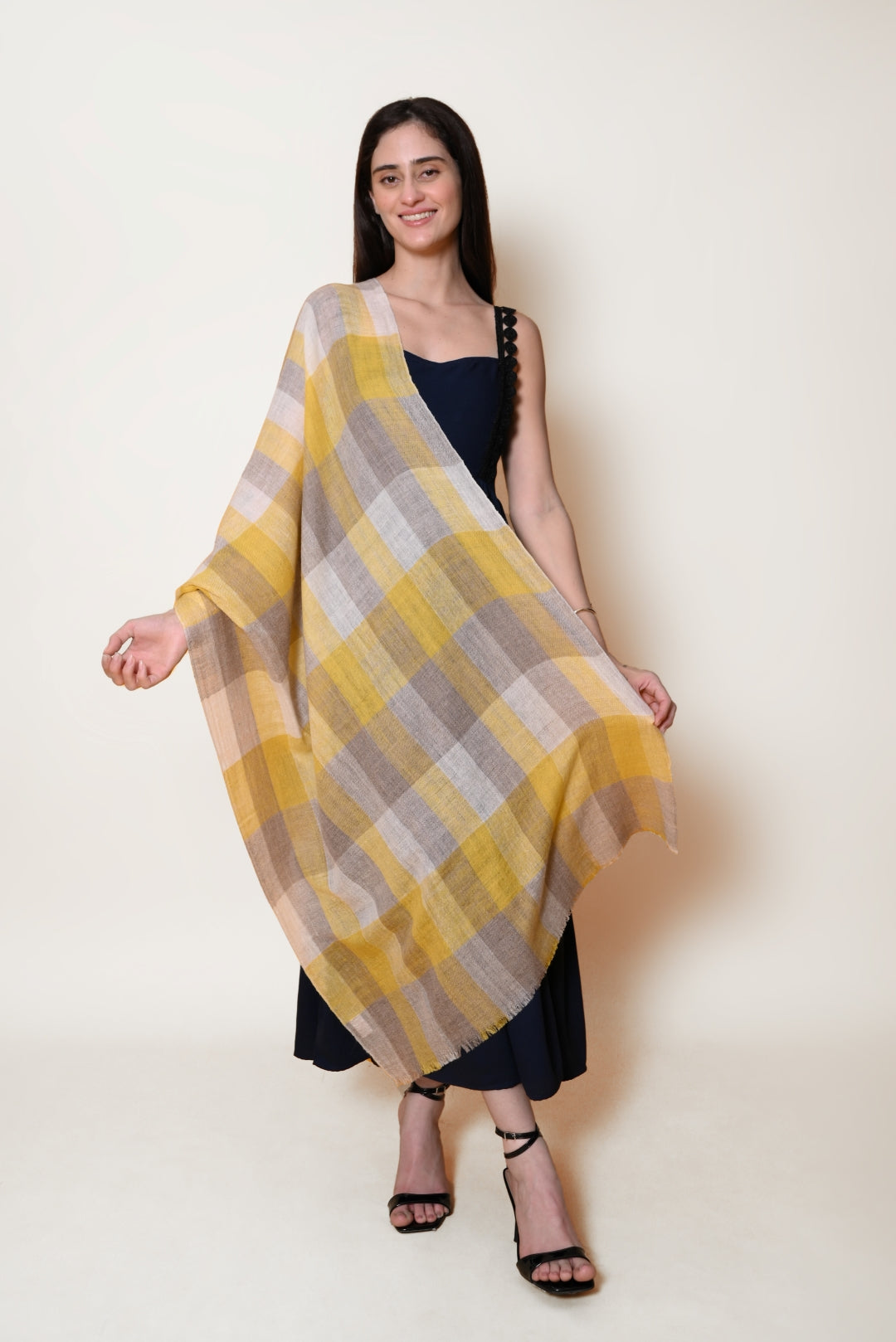 Yellow Checkered  Handspun Pashmina Wrap