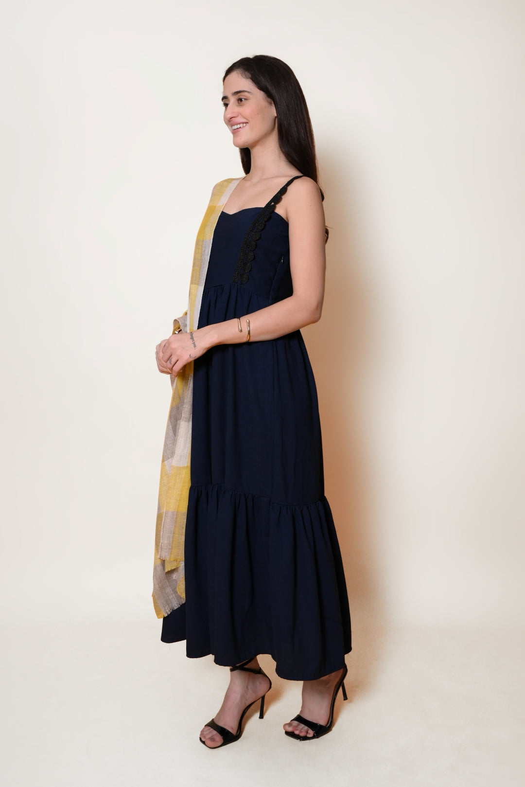 Yellow Checkered  Handspun Pashmina Wrap