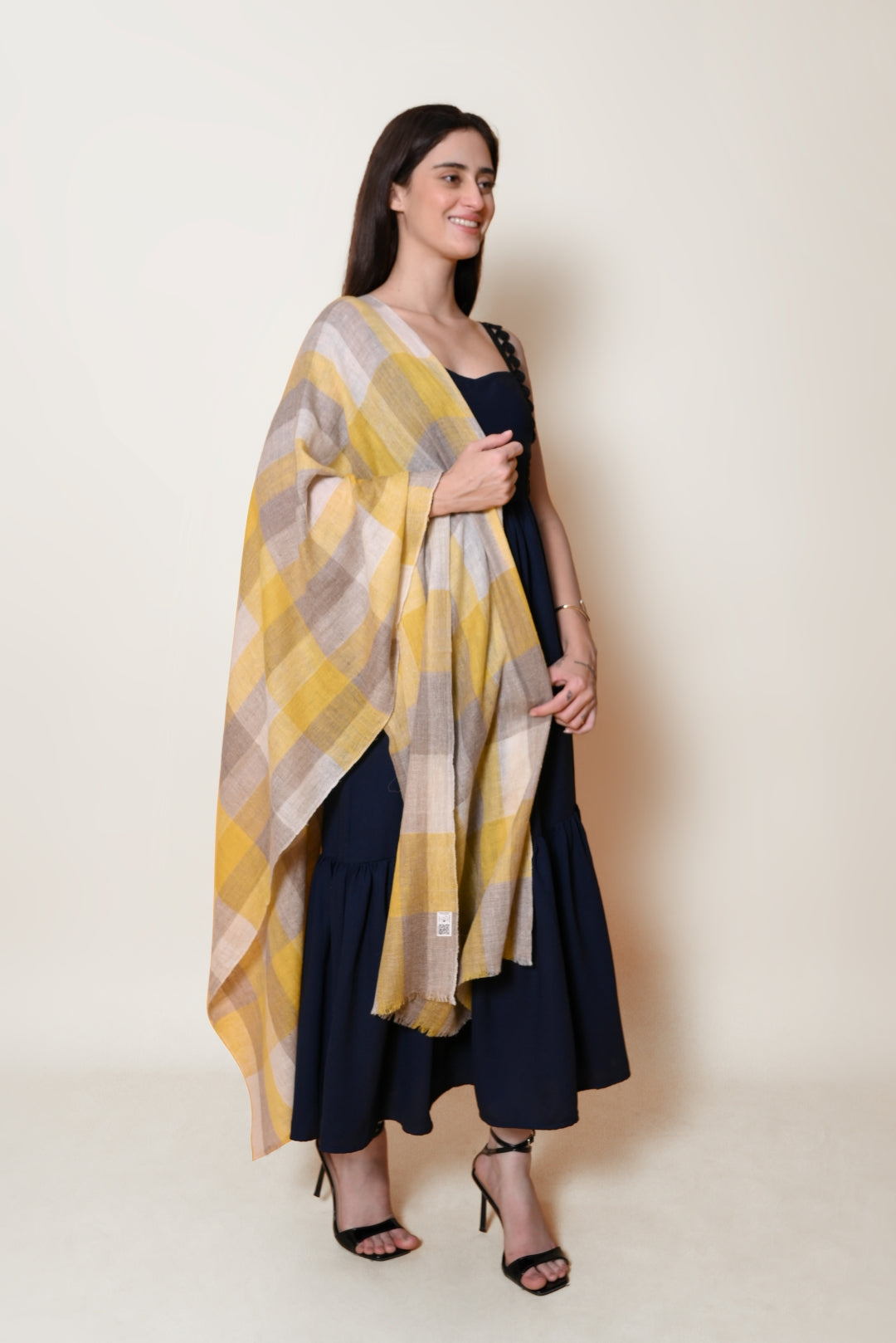 Yellow Checkered  Handspun Pashmina Wrap