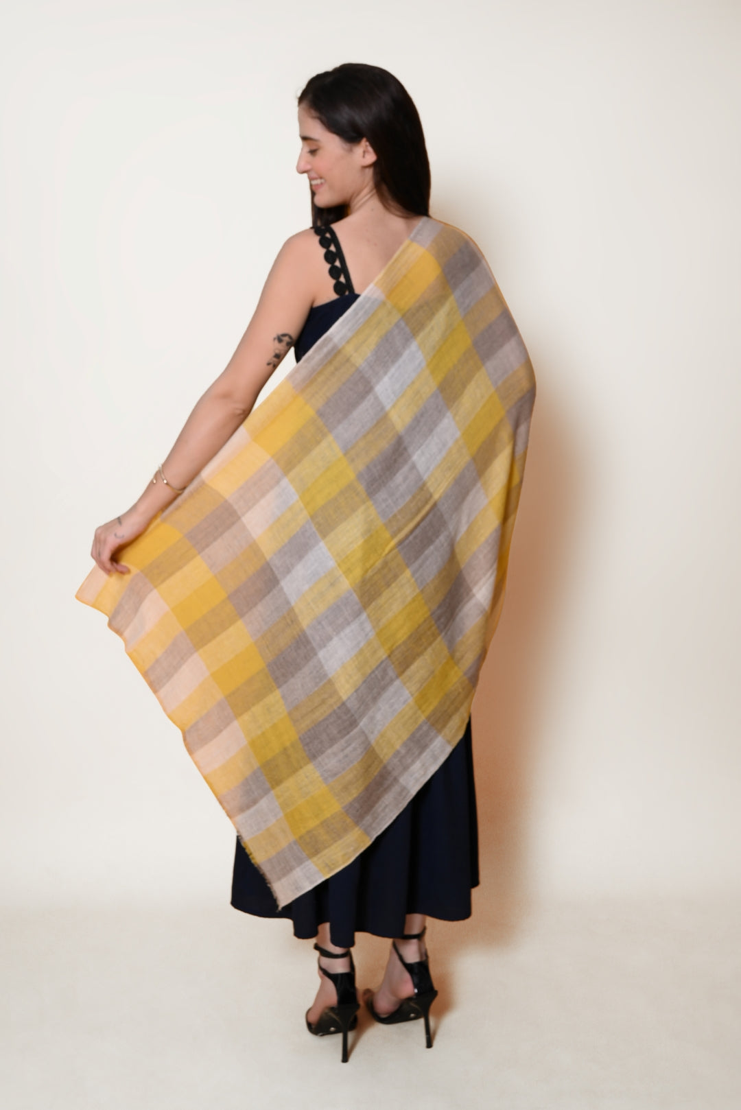Yellow Checkered  Handspun Pashmina Wrap