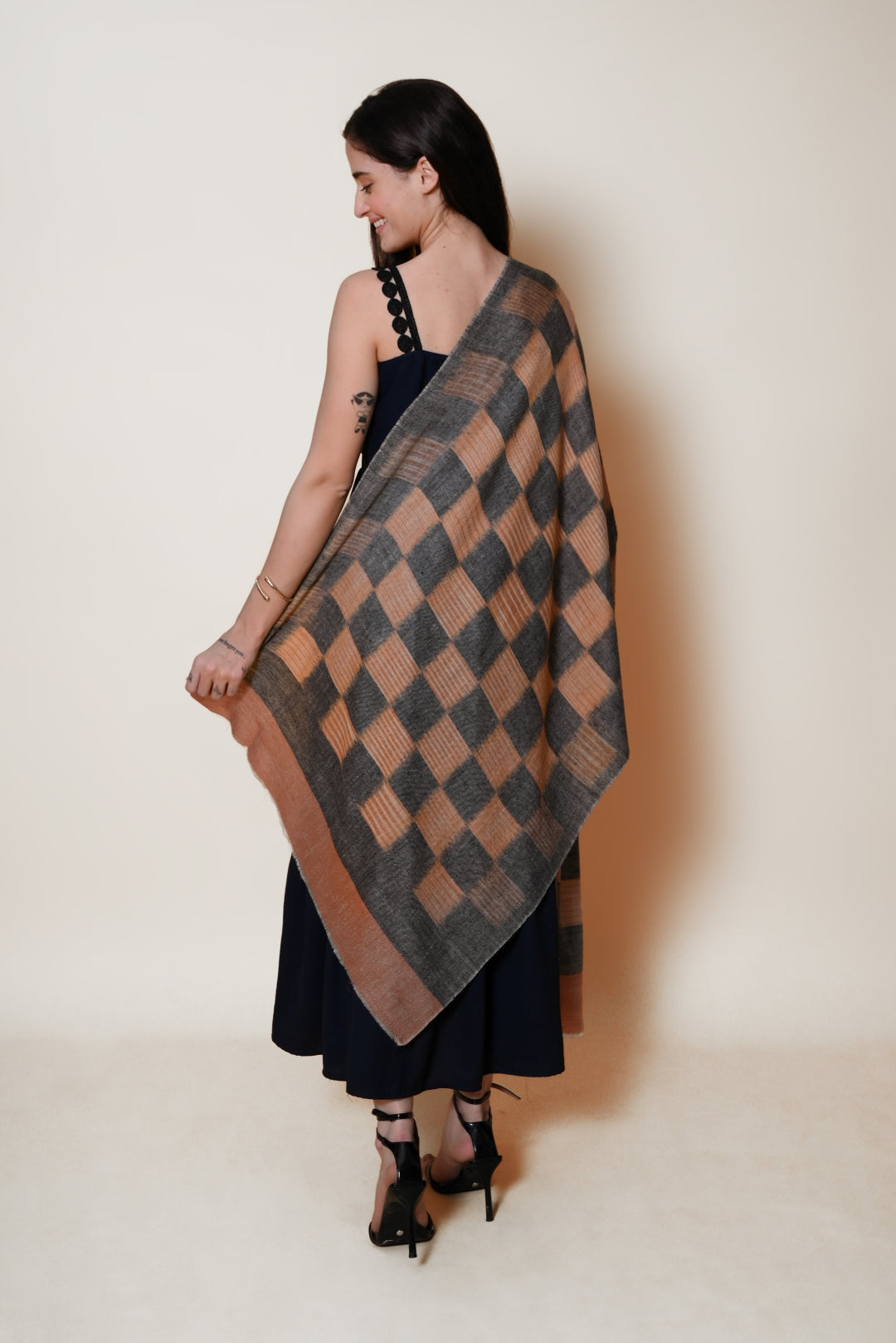 Orange & Black Ikkat Pashmina Stole