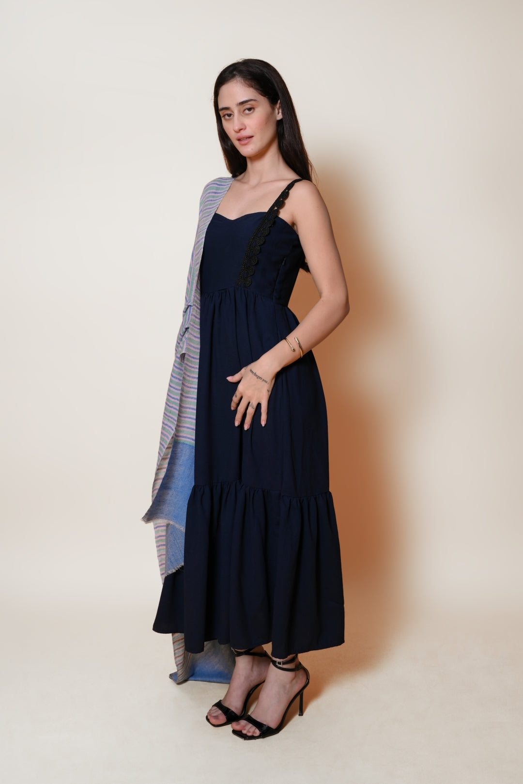 Green, Pink and Blue Striped Pashmina Shawl