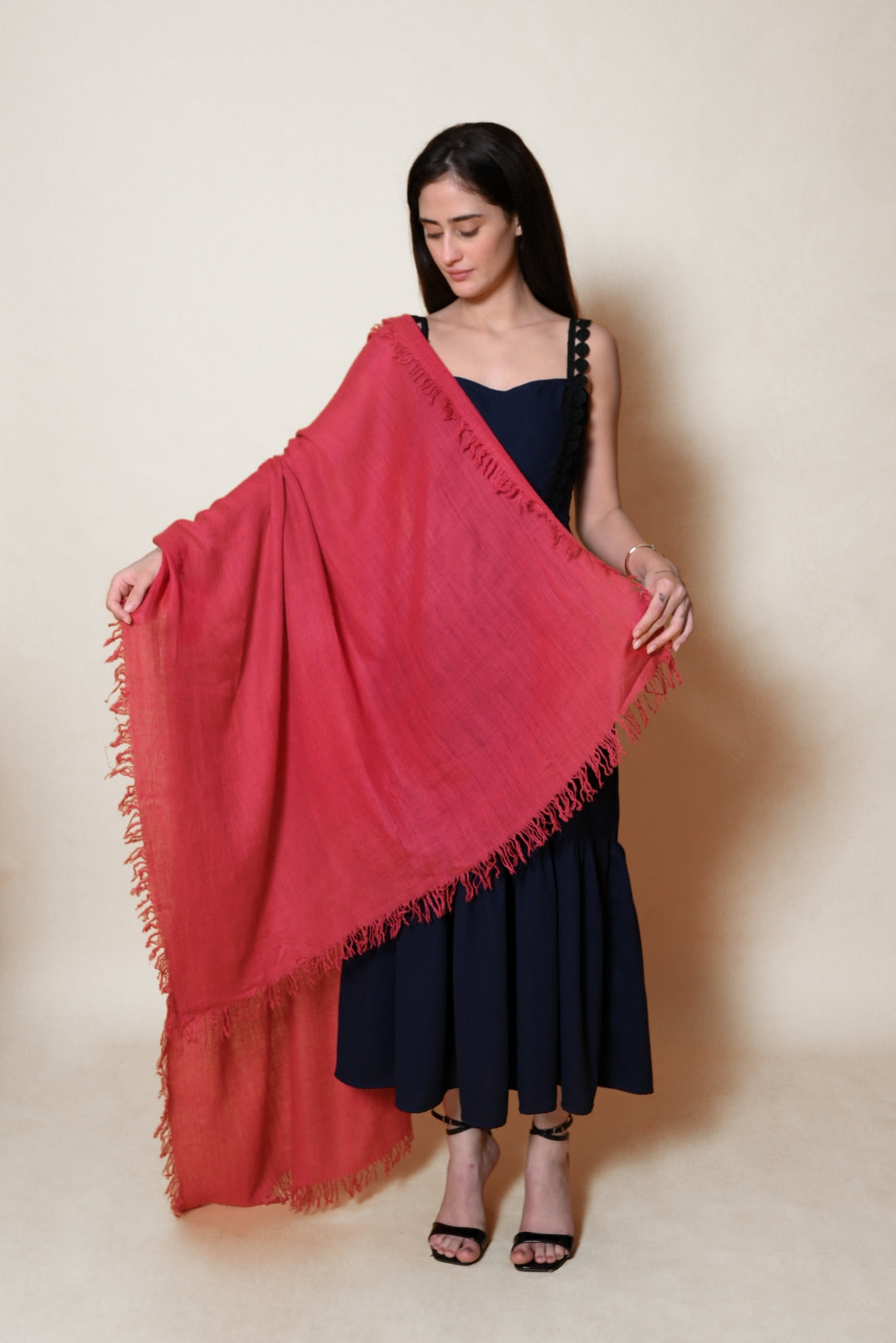 Red Handspun Pashmina Shawl