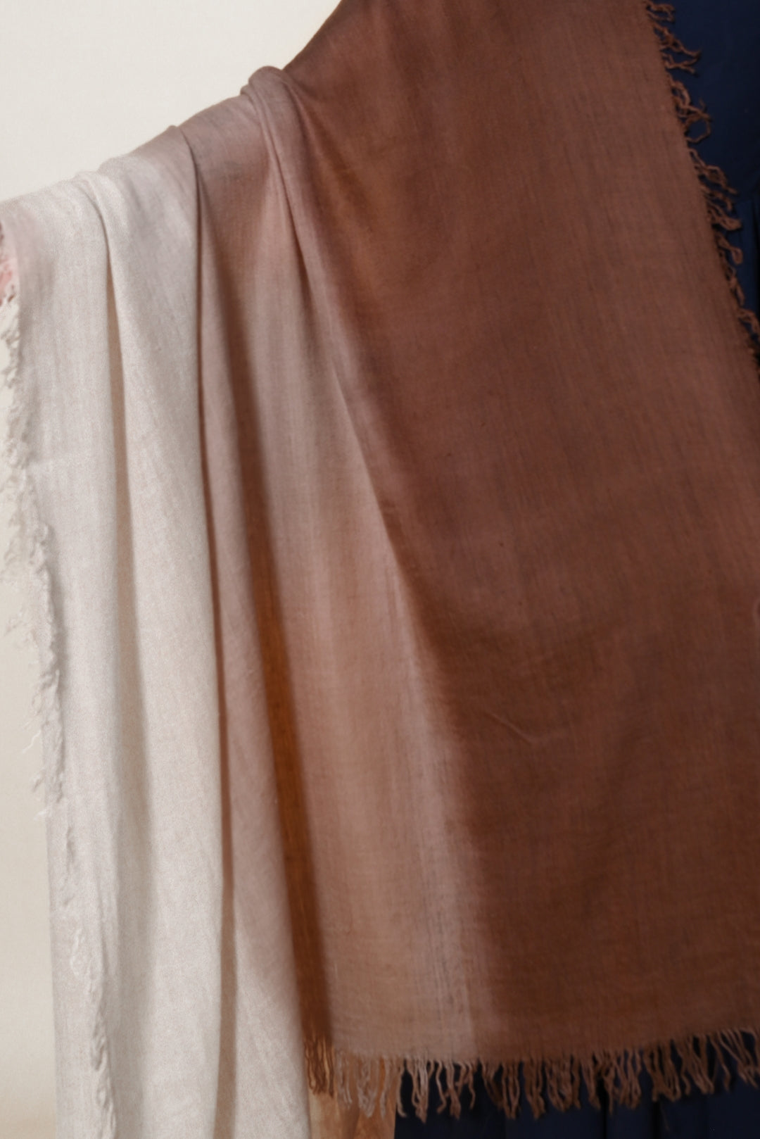 Ivory and Brown Ombre Handspun Pashmina Shawl