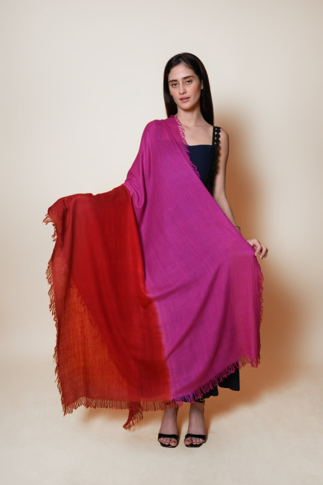 Pink and Red Ombre Handspun Pashmina Shawl