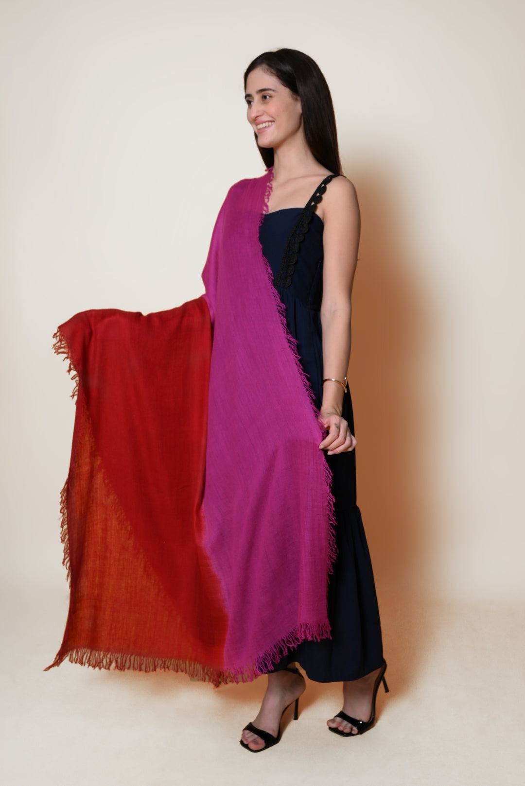 Pink and Red Ombre Handspun Pashmina Shawl