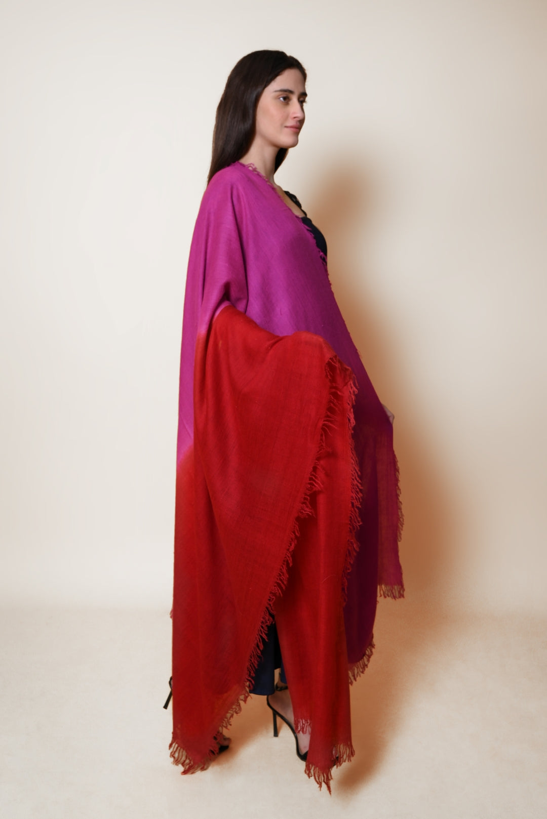 Pink and Red Ombre Handspun Pashmina Shawl