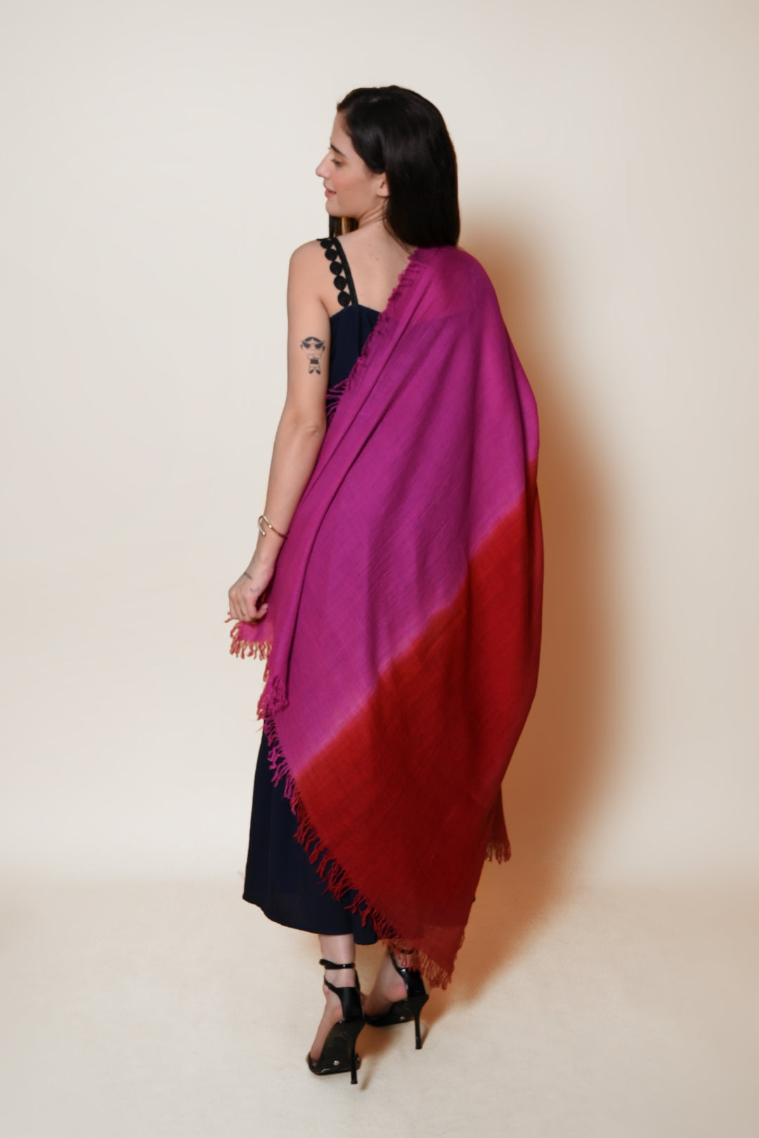 Pink and Red Ombre Handspun Pashmina Shawl