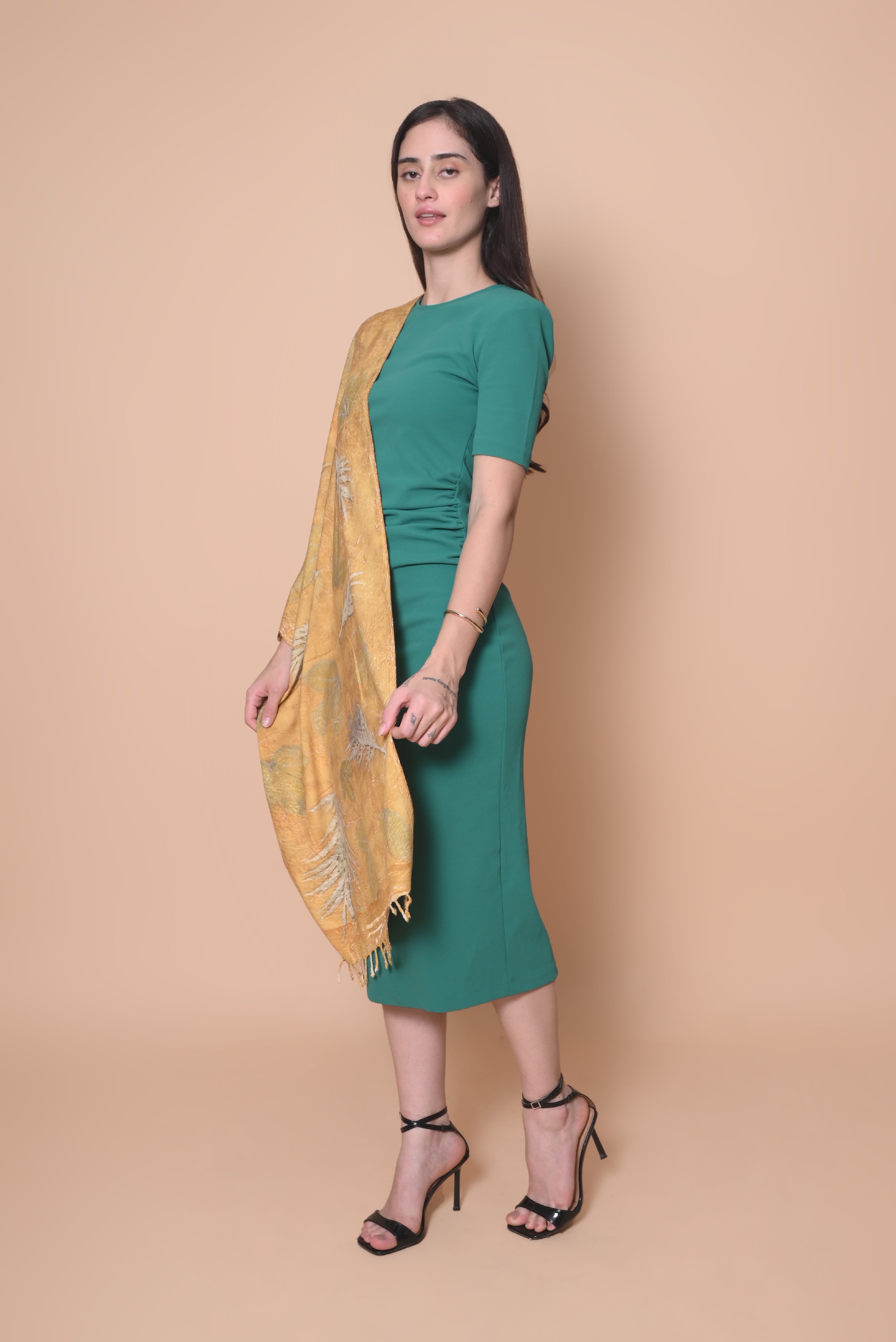 Light Yellow Organic Leaves Dyed Eri Silk Stole