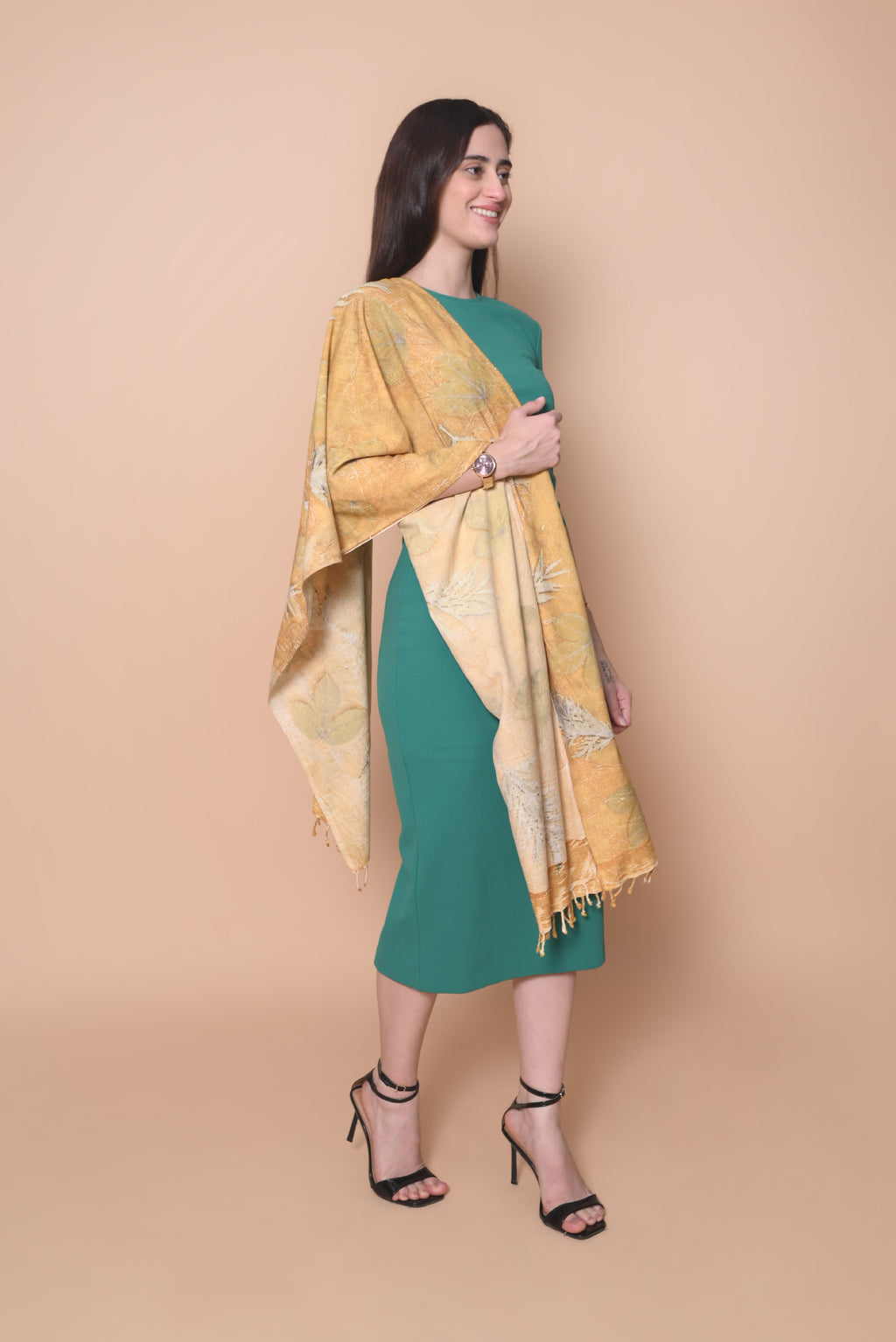 Light Yellow Organic Leaves Dyed Eri Silk Stole