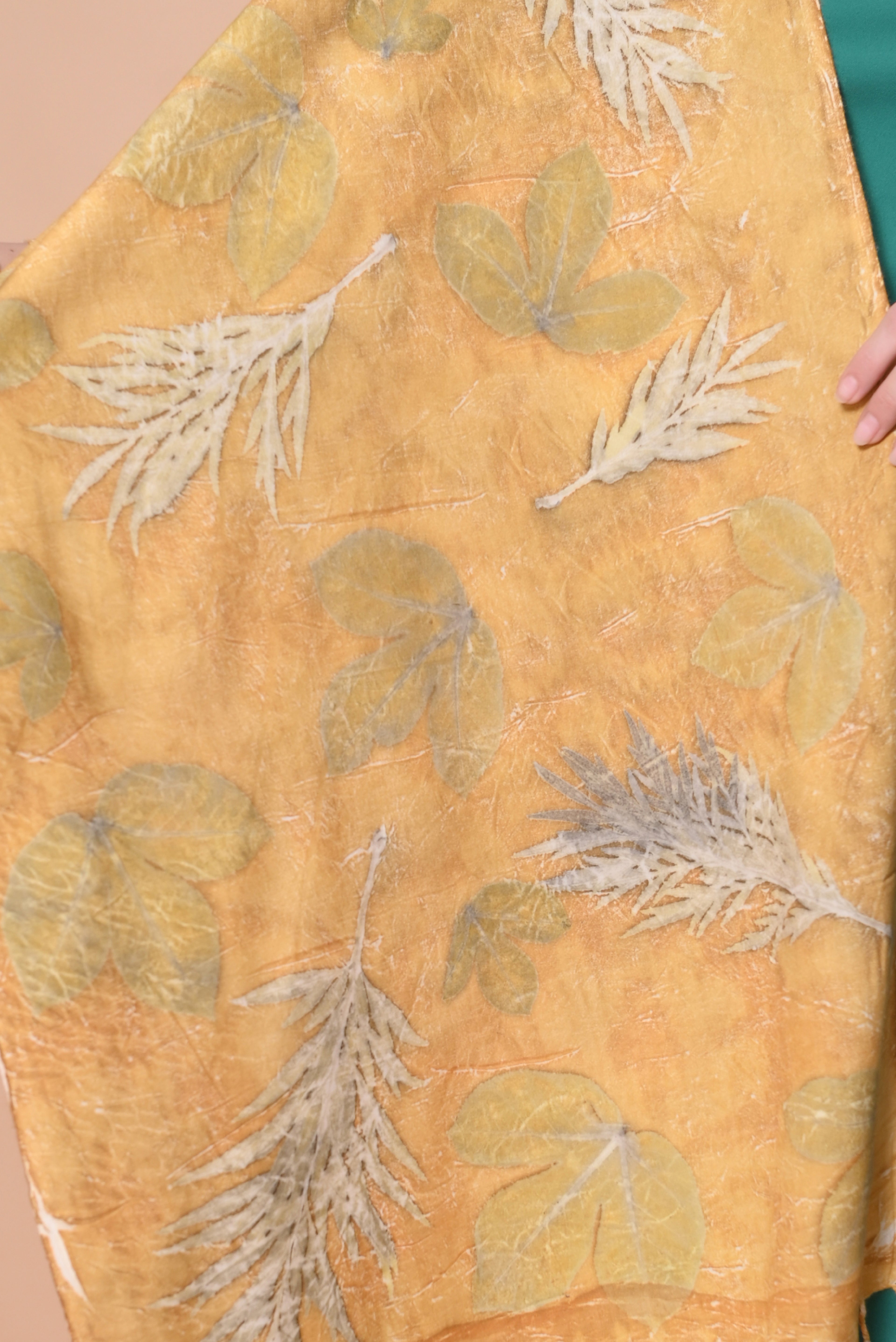 Light Yellow Organic Leaves Dyed Eri Silk Stole