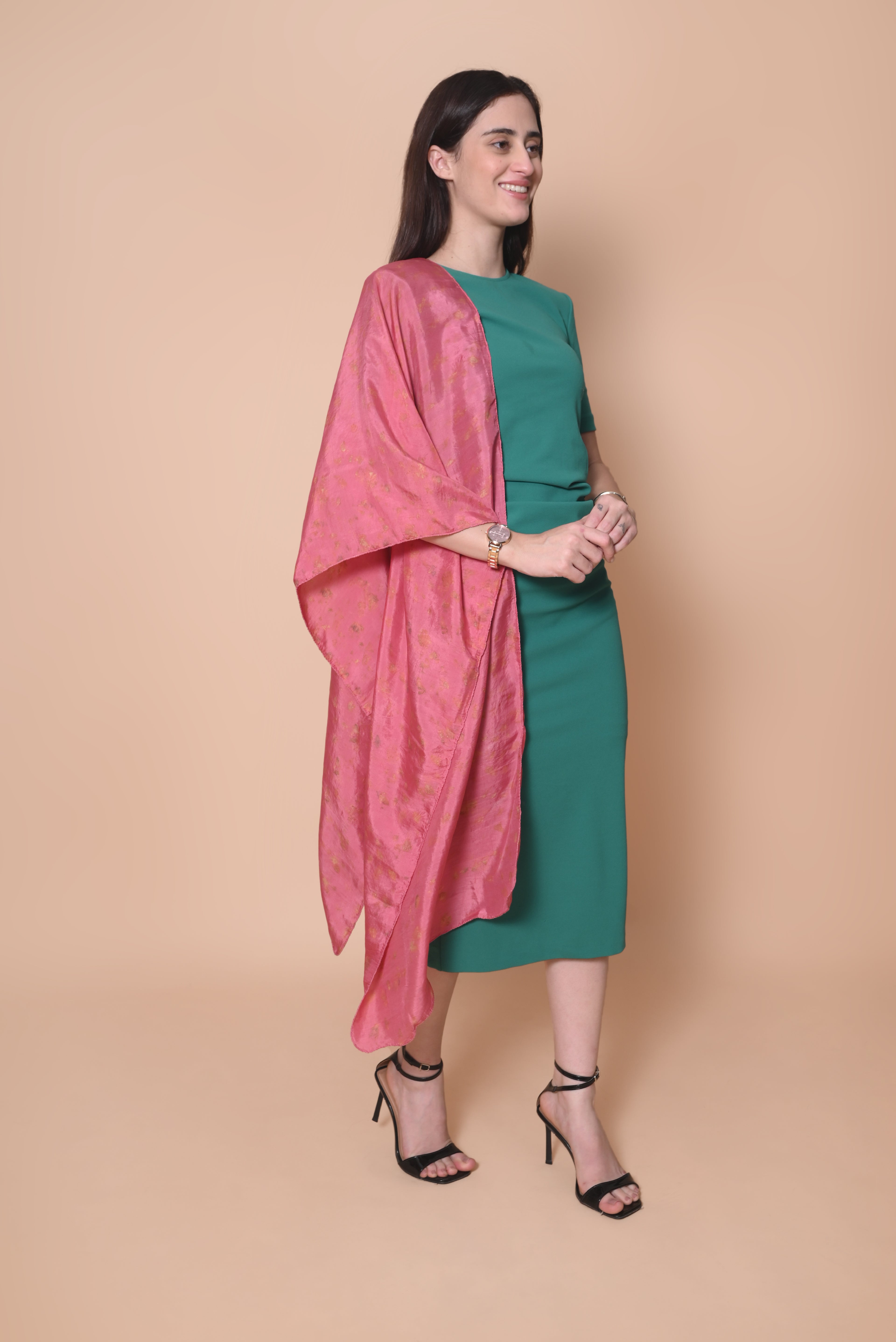 Pink Floral Organic Dyed Mulberry Silk Stole