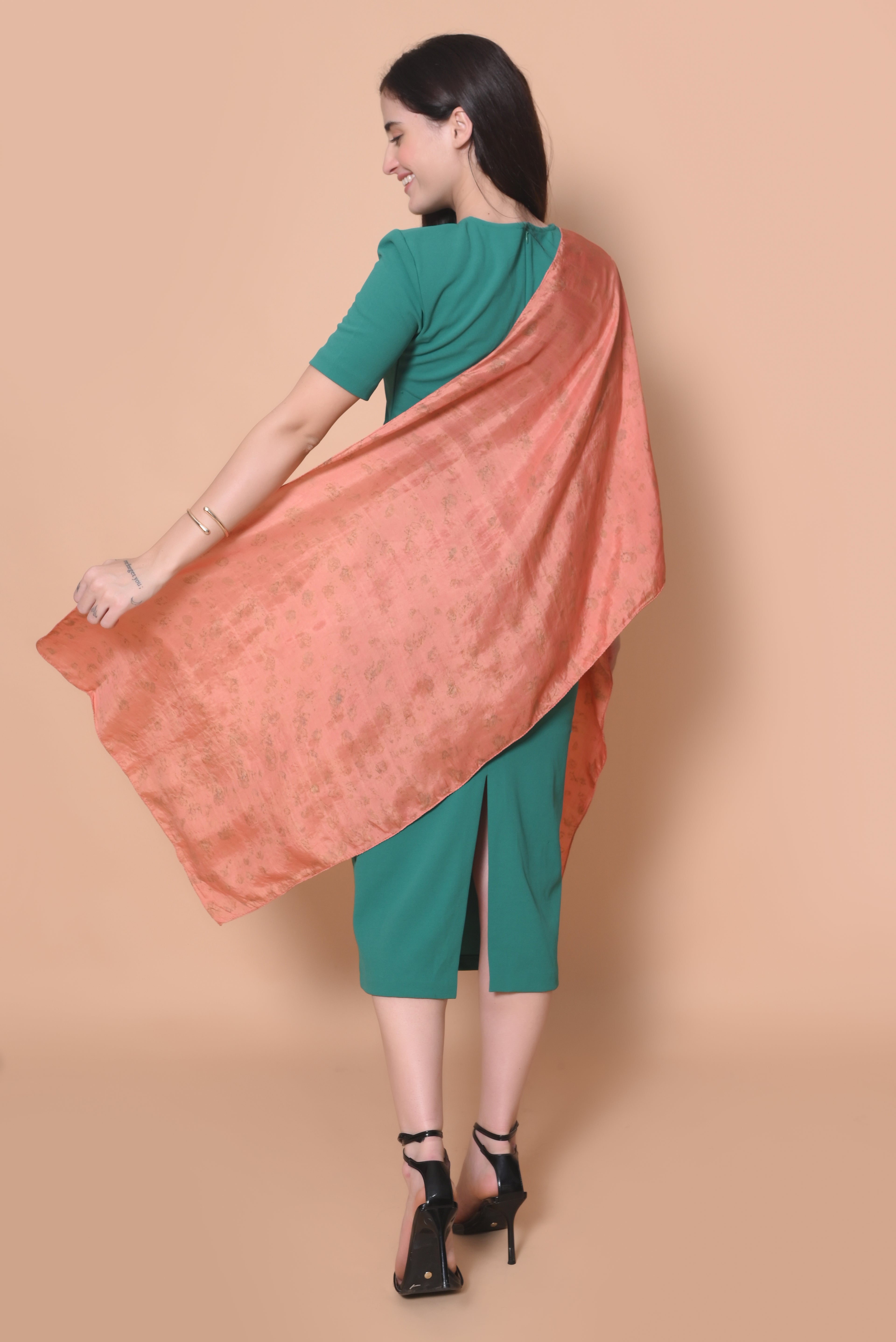 Rust Floral Organic Dyed Mulberry Silk Stole