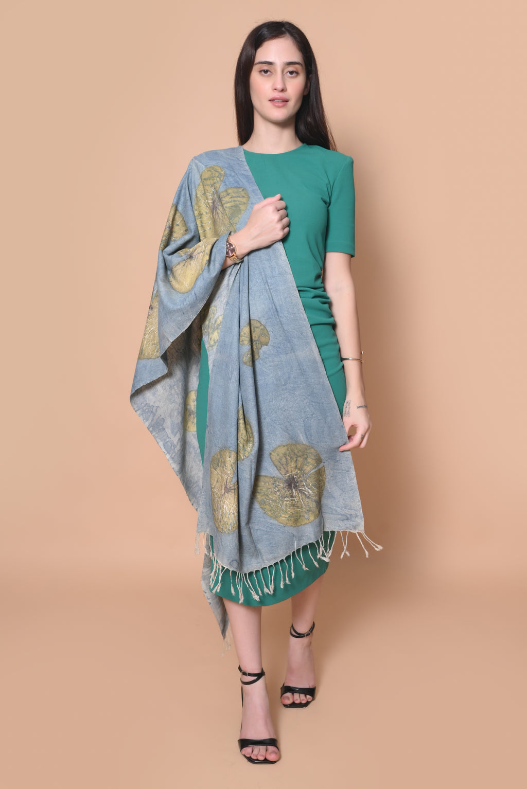 Blue Lotus Leavesl Organic Dyed Eri Silk Stole