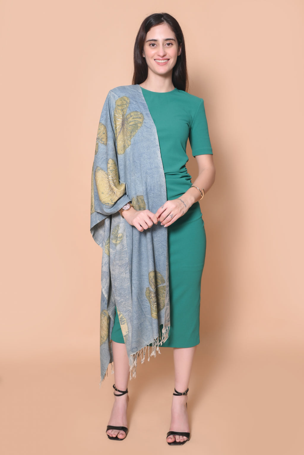 Blue Lotus Leavesl Organic Dyed Eri Silk Stole