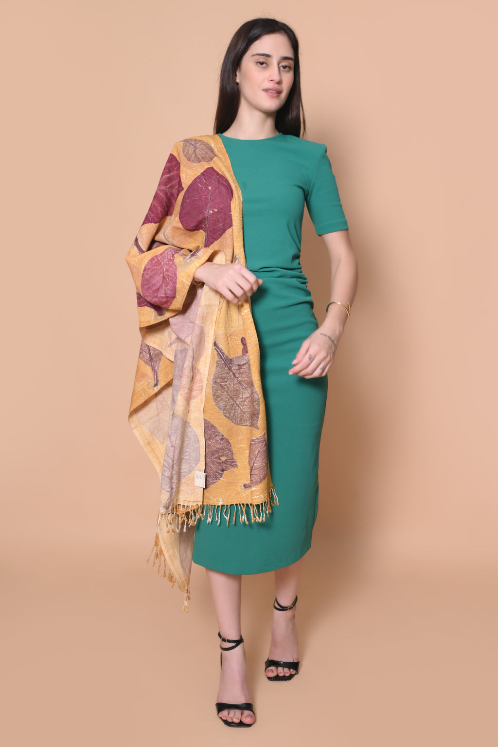 Yellow Organic Leaves Dyed Eri Silk Stole