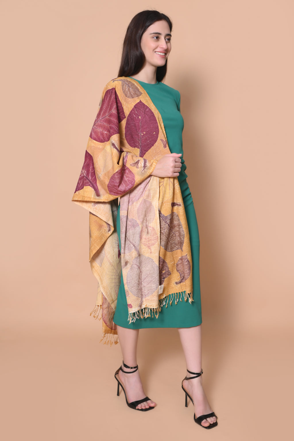 Yellow Organic Leaves Dyed Eri Silk Stole