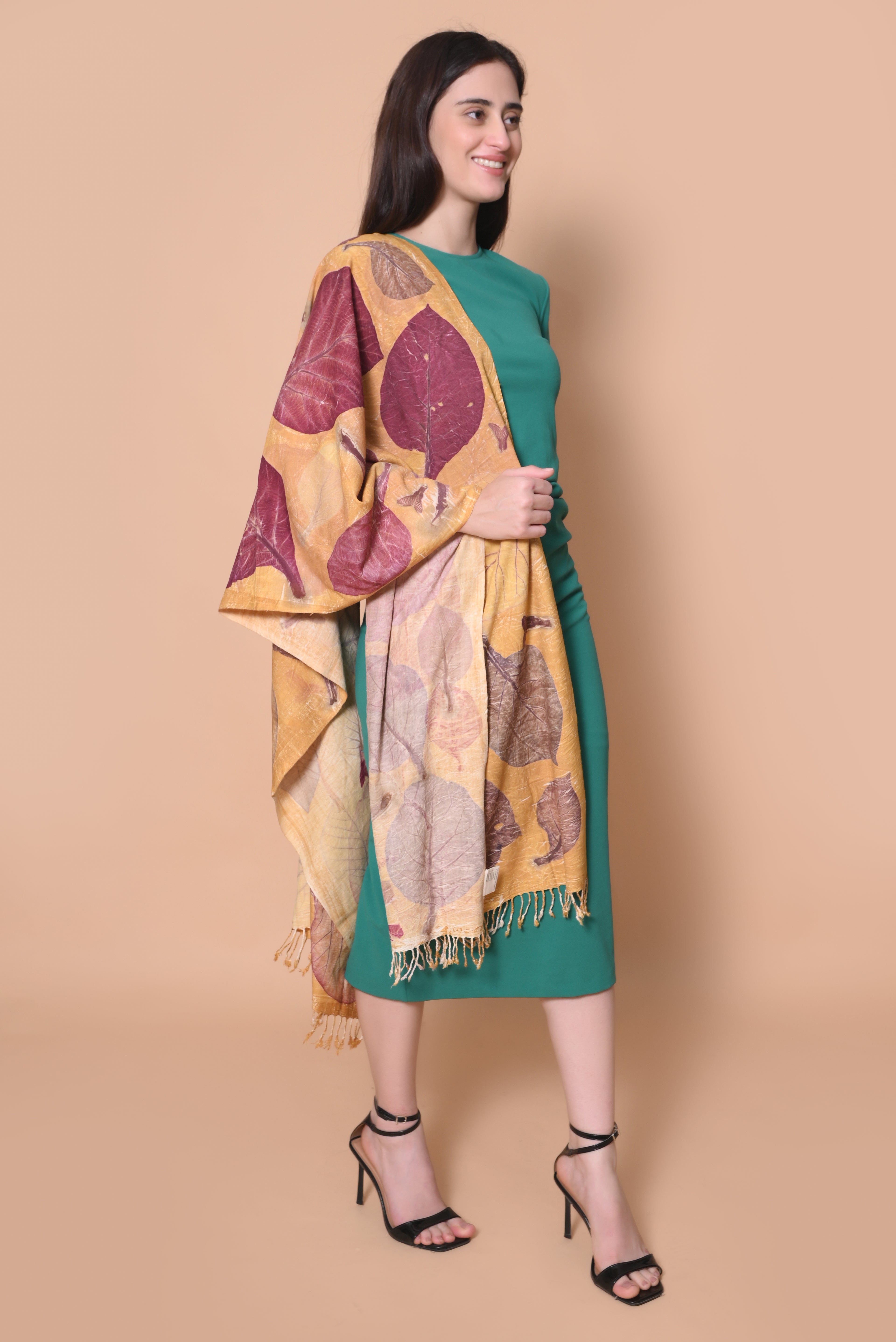 Yellow Organic Leaves Dyed Eri Silk Stole