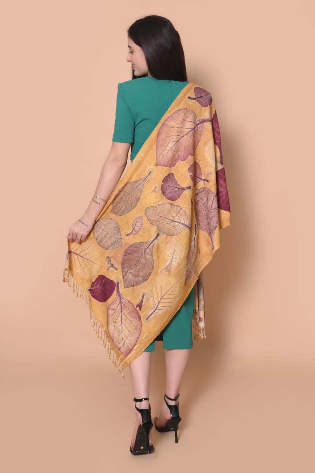 Yellow Organic Leaves Dyed Eri Silk Stole