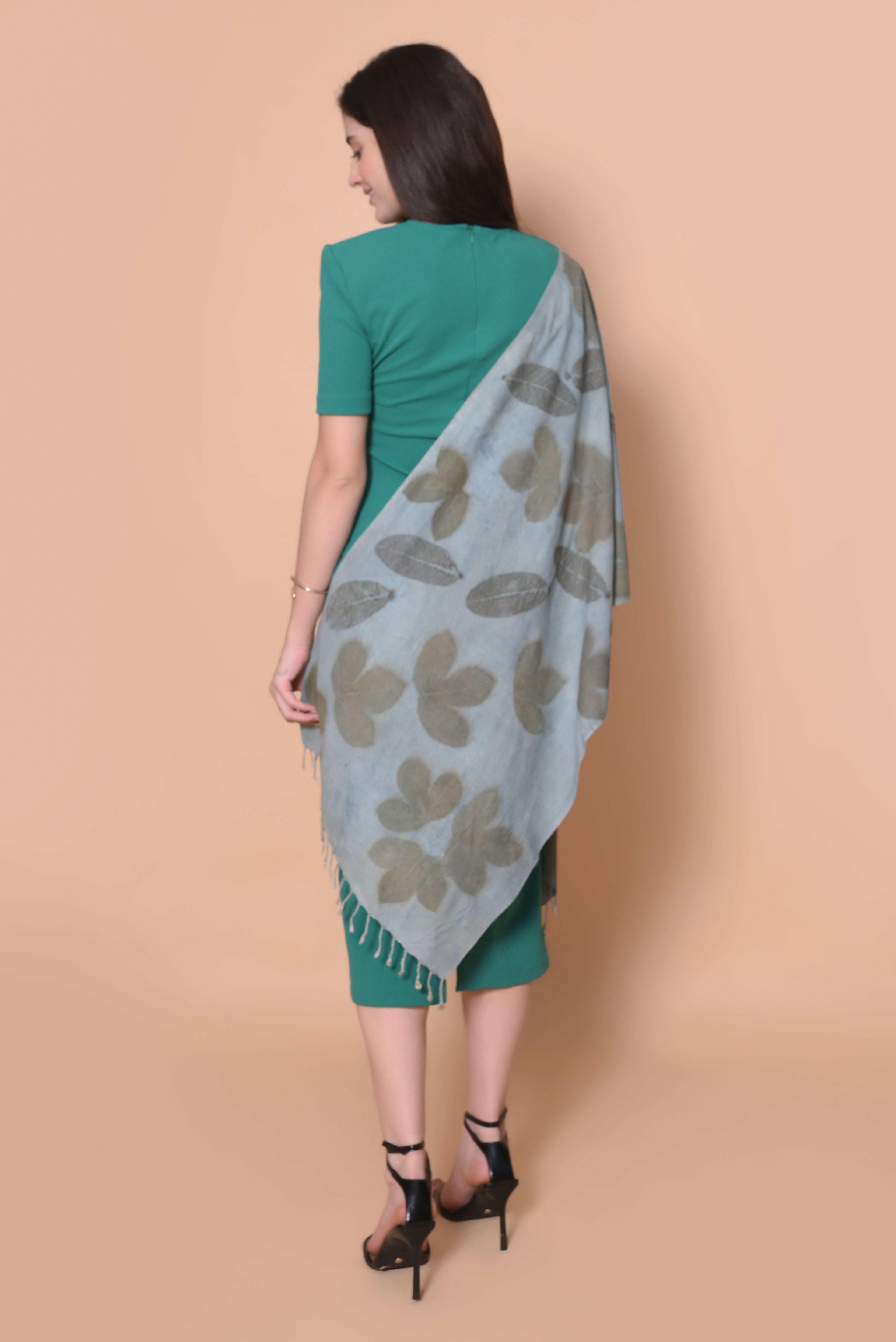 Blue Organic Leaves Dyed Eri Silk Stole