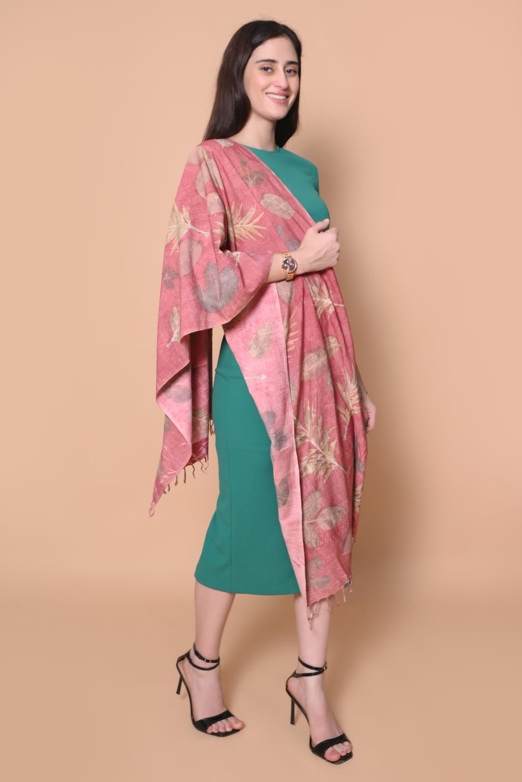 Red Organic Leaves Dyed Eri Silk Stole