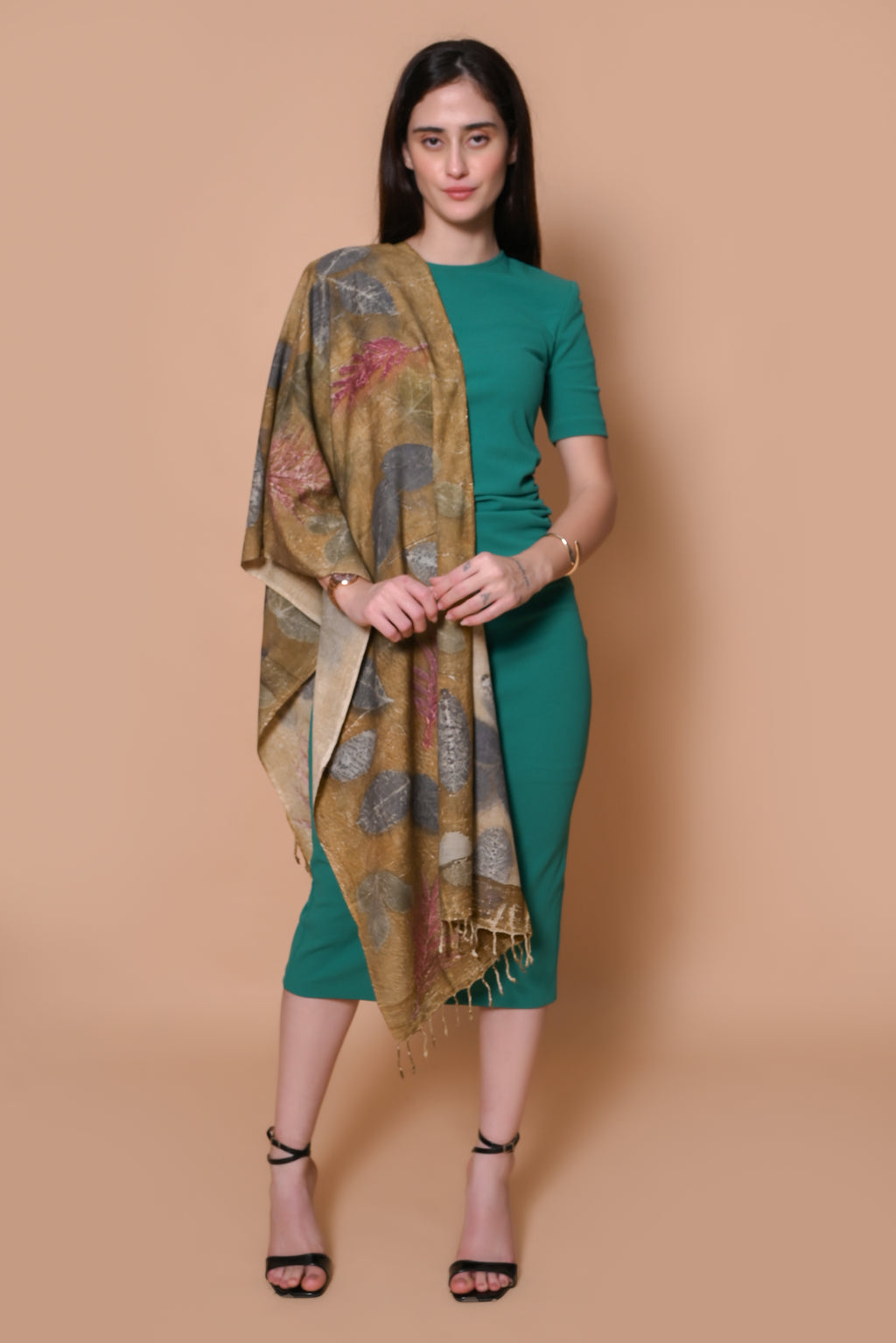 Yellow Organic Leaves Dyed Eri Silk Stole