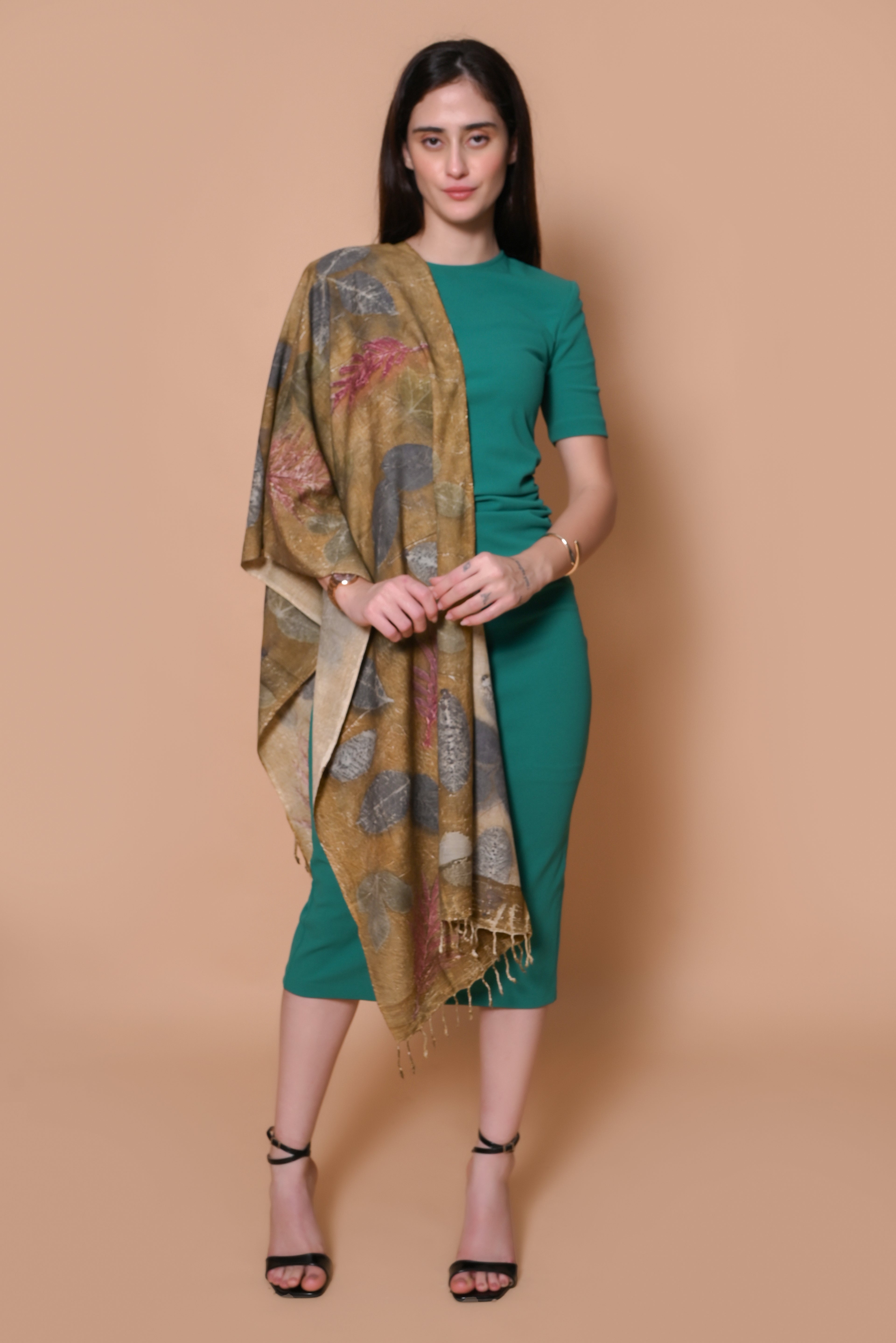 Yellow Organic Leaves Dyed Eri Silk Stole